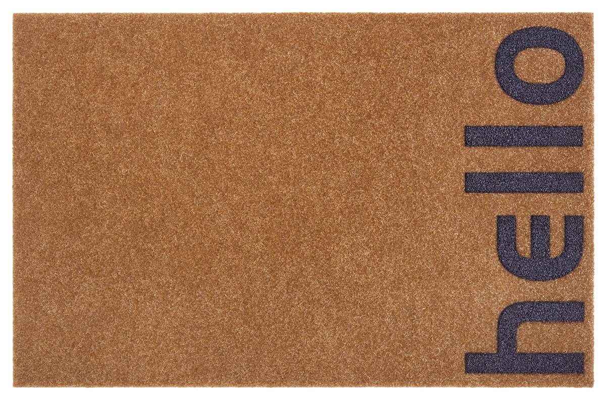 Fußmatte Fußmatte Hello I In- / Outdoor Kokos Optik braun grau, Teppich  Boss, rechteckig, Höhe: 10 mm