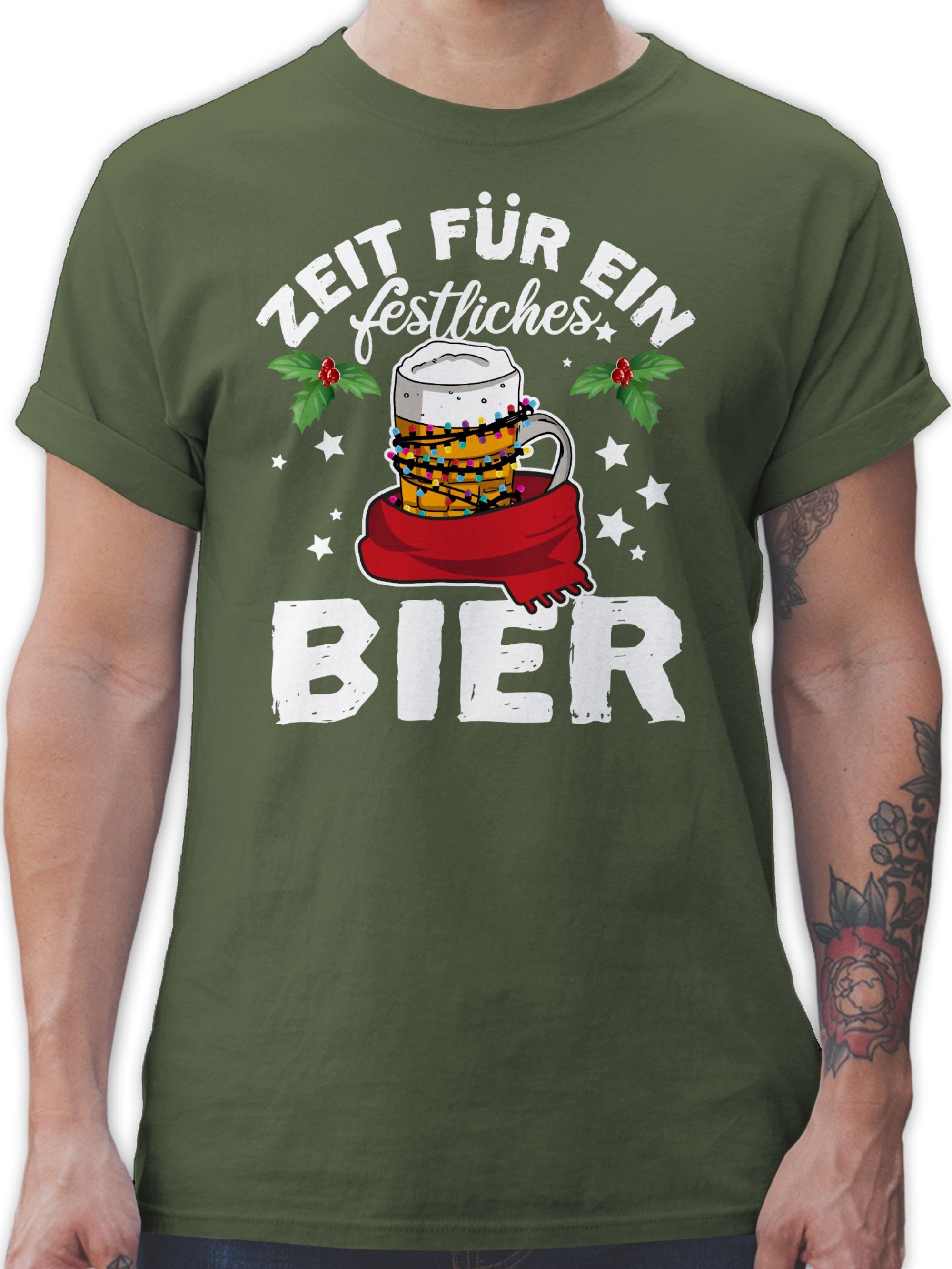 Shirtracer T-Shirt Zeit für ein festliches Bier Weihachten Kleidung 3 Army Grün | T-Shirts