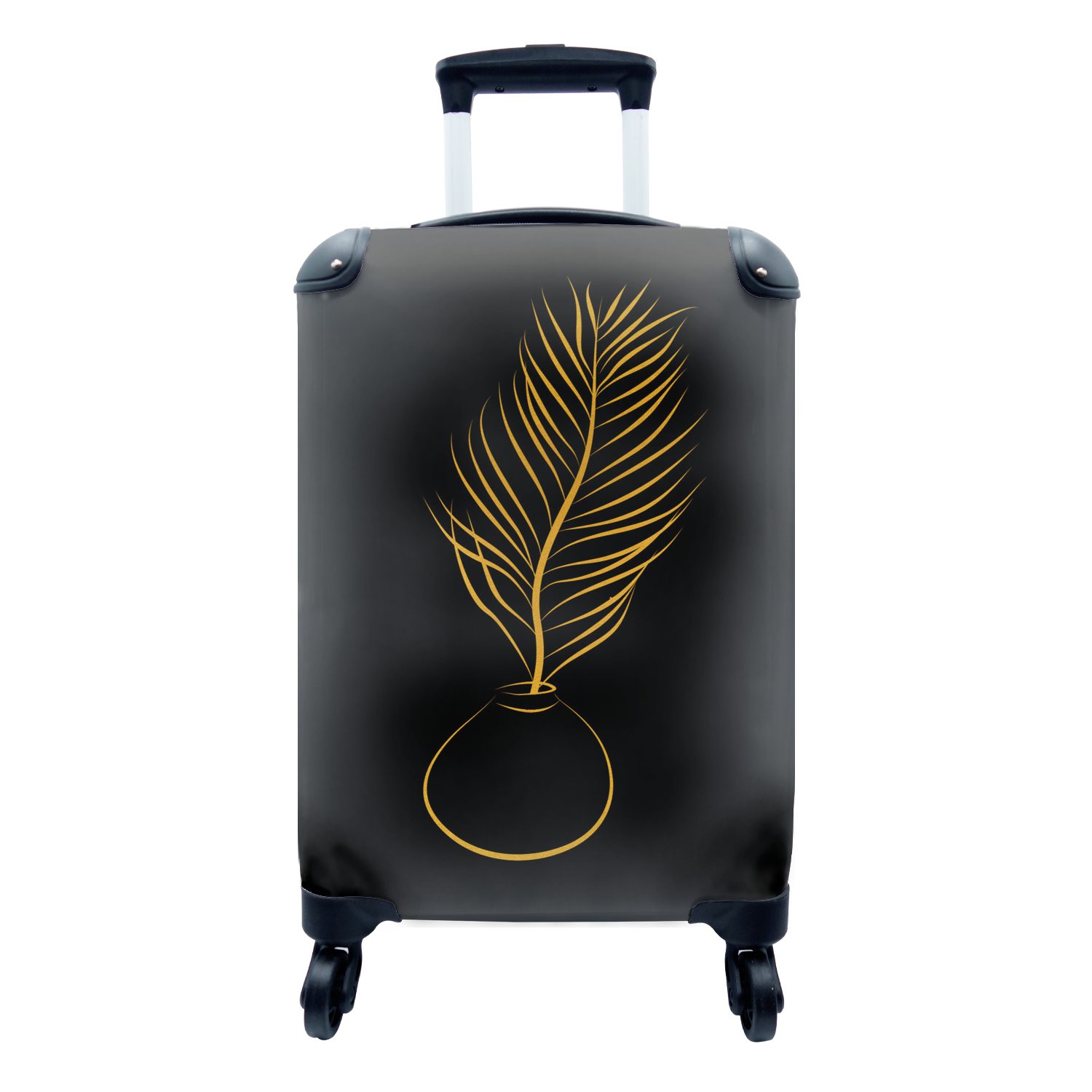 - MuchoWow rollen, Topf Ferien, - Pflanze Reisekoffer Linienkunst 4 Gold, Rollen, - Handgepäckkoffer für Reisetasche mit Handgepäck Trolley,