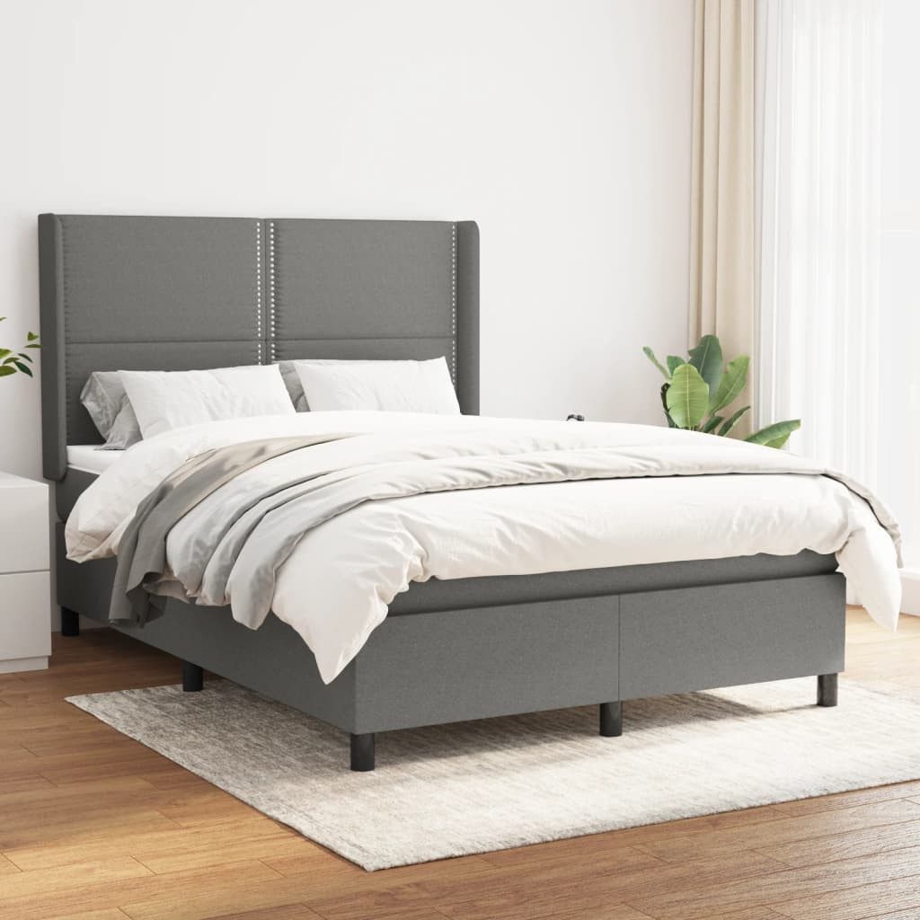 vidaXL Boxspringbett Boxspringbett mit Matratze Dunkelgrau 140x200 cm Stoff günstig online kaufen