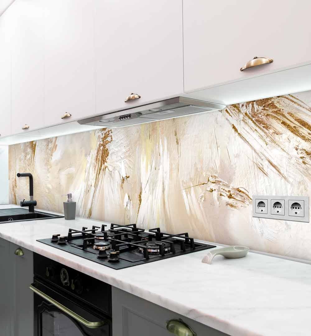 MyMaxxi Küchenrückwand Küchenrückwand selbstklebend Abstrakte bemalte Wand Spritzschutz Folie, (Klebefolie passend geschnitten und gerollt B 60 cm x H 60 cm), Goldene Farbe B 60 cm x H 60 cm
