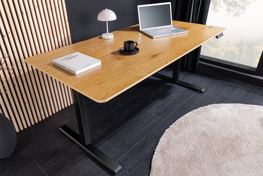riess-ambiente Schreibtisch OAK DESK 160cm natur/schwarz-Eiche, stufenlos, höhenverstellbar, eckig (Einzelartikel, 1-St), Anpassbarer Bürotisch - ideal für Arbeitszimmer, Homeoffice od. Praxis