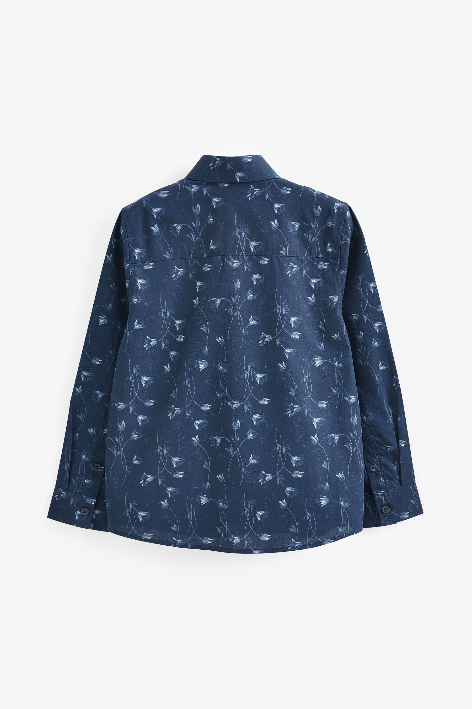 Navy Langarmhemd elegantem Langarmhemd mit Blue Print Next (1-tlg)