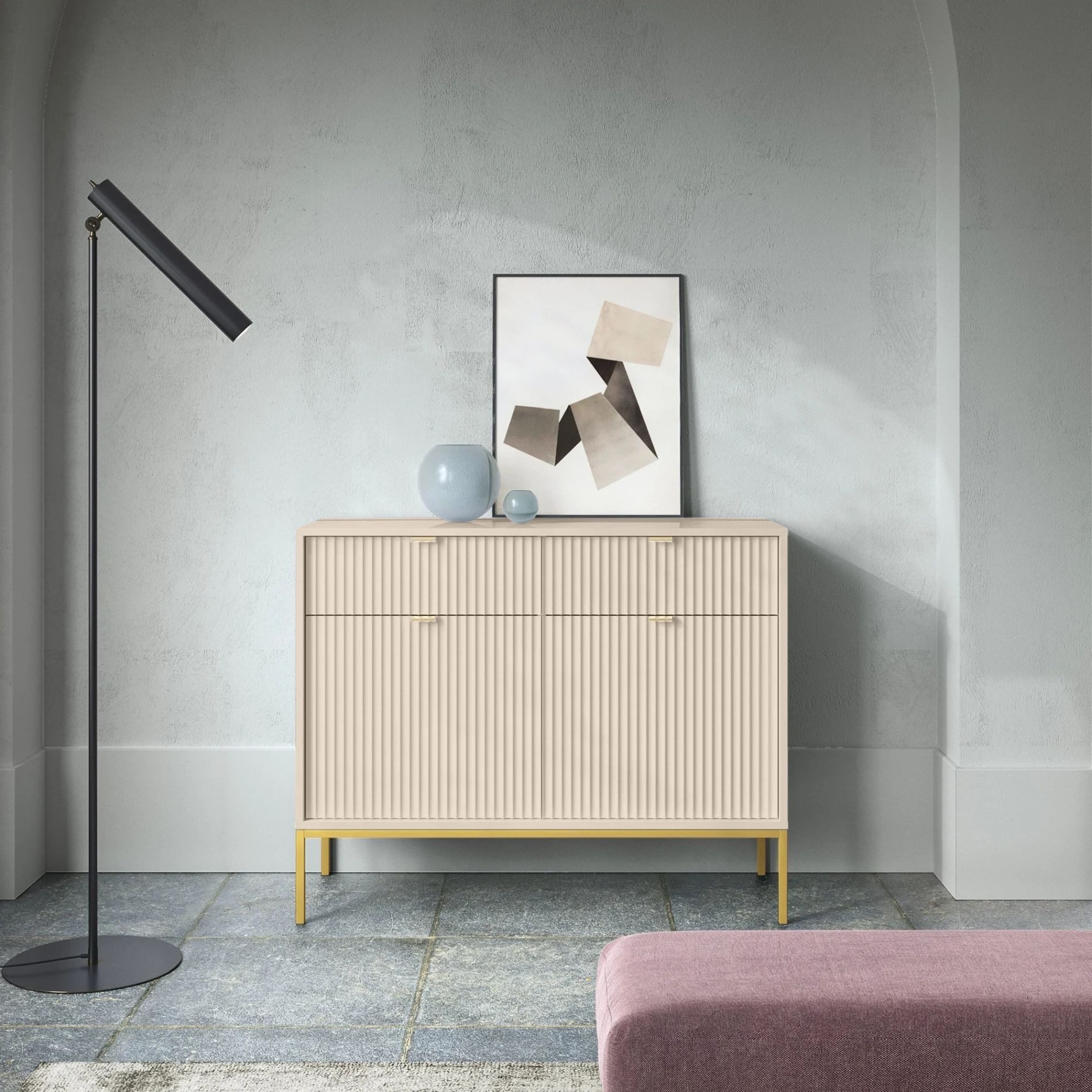 Selsey Sideboard VELLORE, 3-türig mit geriffelten Fronten und schwarzem Ges günstig online kaufen