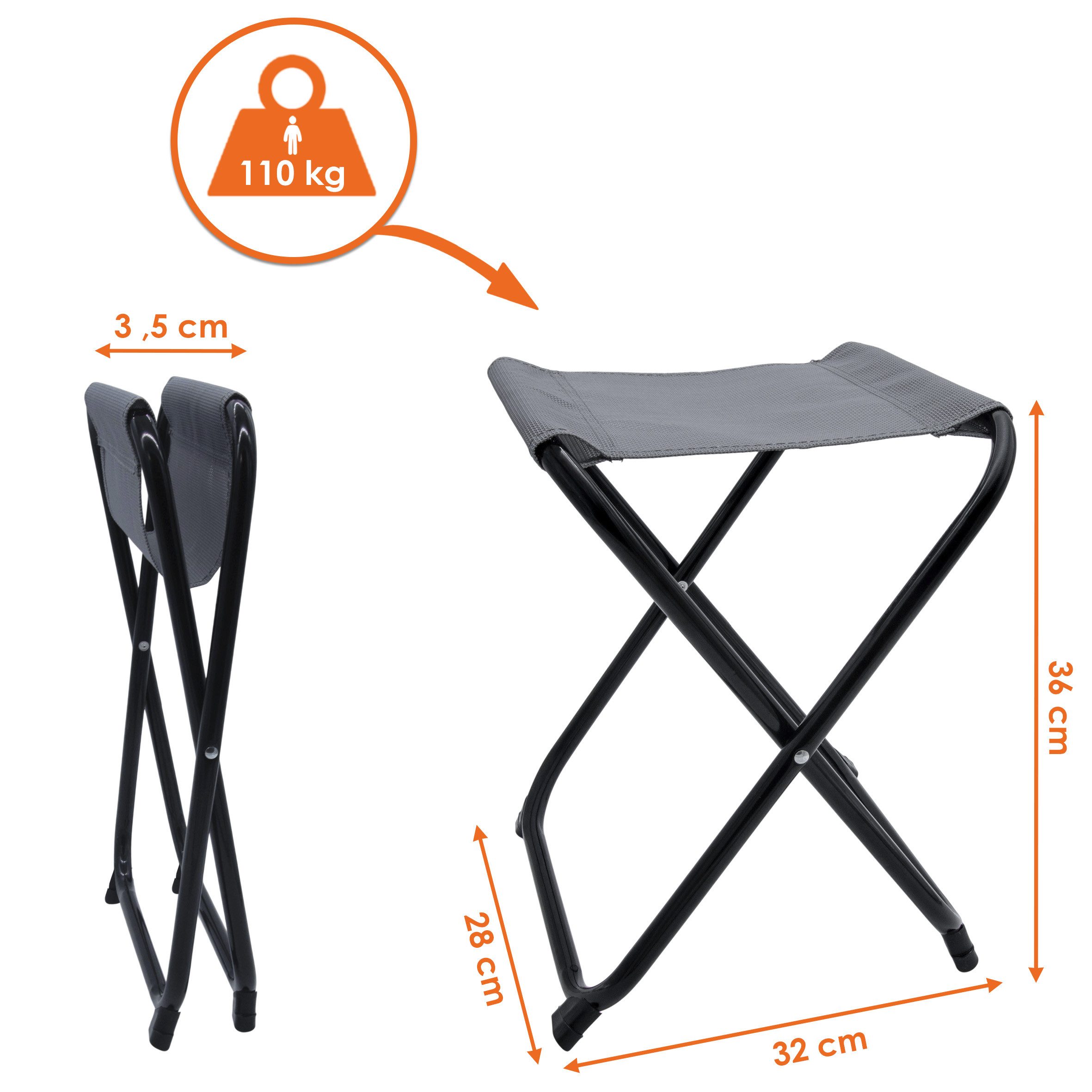 Spetebo Angelhocker Metall Klapphocker grau - 36 x 32 cm (Stück, 1 St., Falthocker), Robuster faltbarer Hocker mit Metall Gestell