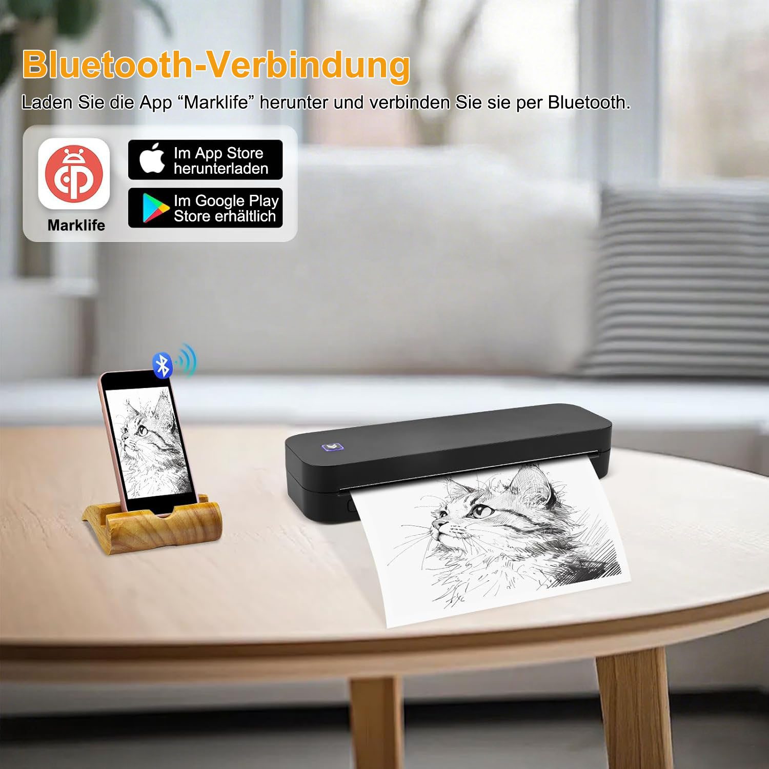 AIMAX Thermodrucker Mobiler A4 Drucker Wireless Bluetooth Handy Printer mobiler Drucker, (Nur Thermopapie Tragbarer Drucker Kompatibel mit Phone, Laptop)