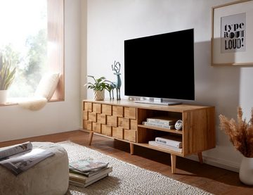 FINEBUY Lowboard FB76183 (Holz Eiche-Dekor 160x51x40 cm mit zwei Türen), TV-Kommode Hoch, TV-Schrank Modern, Fernsehtisch