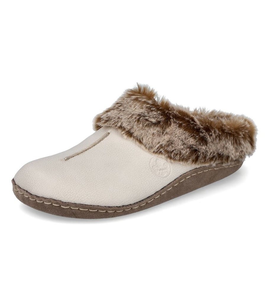 Rieker 66390-60 (Leder-Sohle) beige/grau Damen Hausschuh