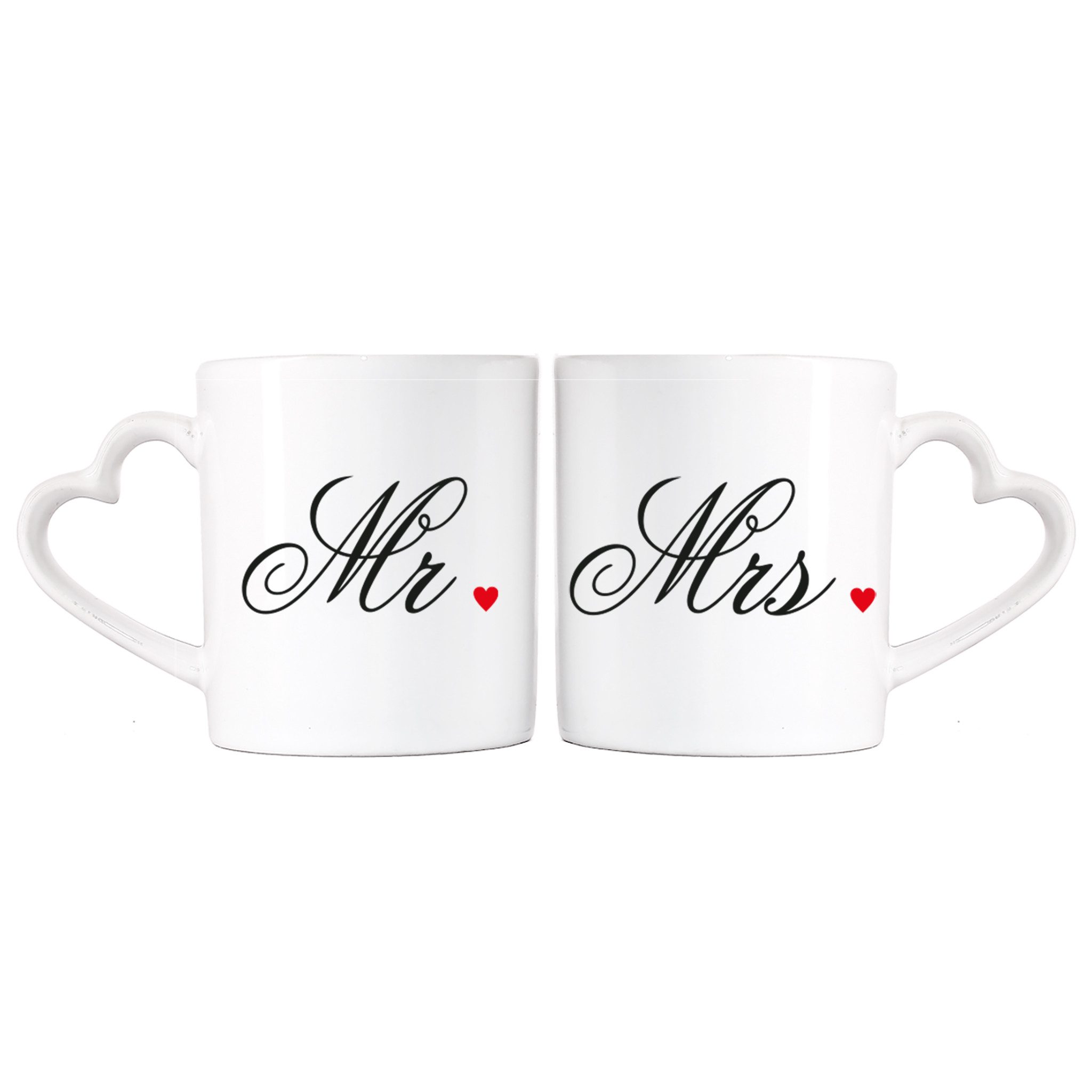 Herz & Heim Tasse 2er Set mit Henkel in Herzform und Motiven für Paare
