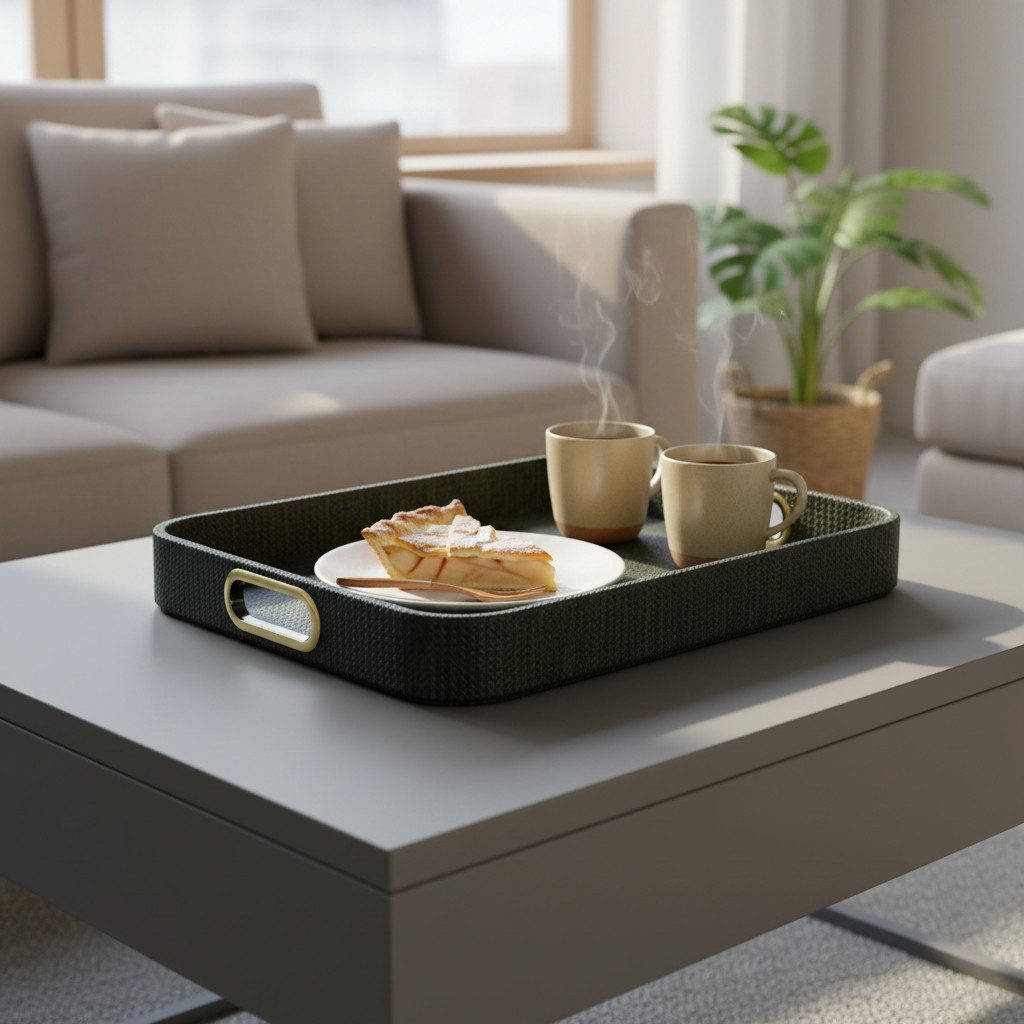 Signature Home Collection Tablett Tablett rechteckig abgerundet Kunstleder mit Griffen mit Rand, Kunstleder, (1-tlg), mit Griffen und Rand, beschichtet und abwischbar