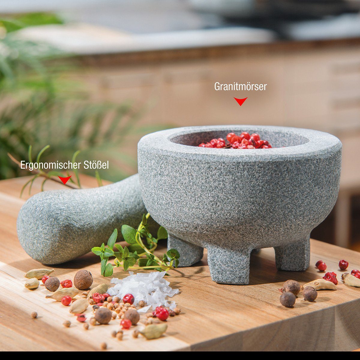 GEFU Mörser Granit Mörser CRUNCHY Set mit Stößel 10 Cm Granitm
