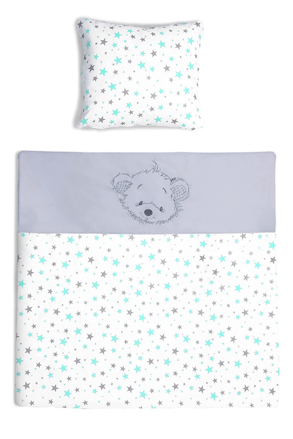 Babybettwäsche - Kinderwagenset mit Stickerei - Kinderbettwäsche - 80x80cm + 35x40cm