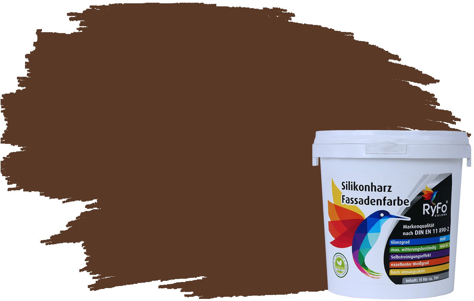 RyFo Colors Fassadenfarbe Silikonharz Fassadenfarbe Nussbraun 1l, 1 L ca. 6 m², Wasserabweisend, diffusionsfähig, schützt vor Schmutz, UV-beständig