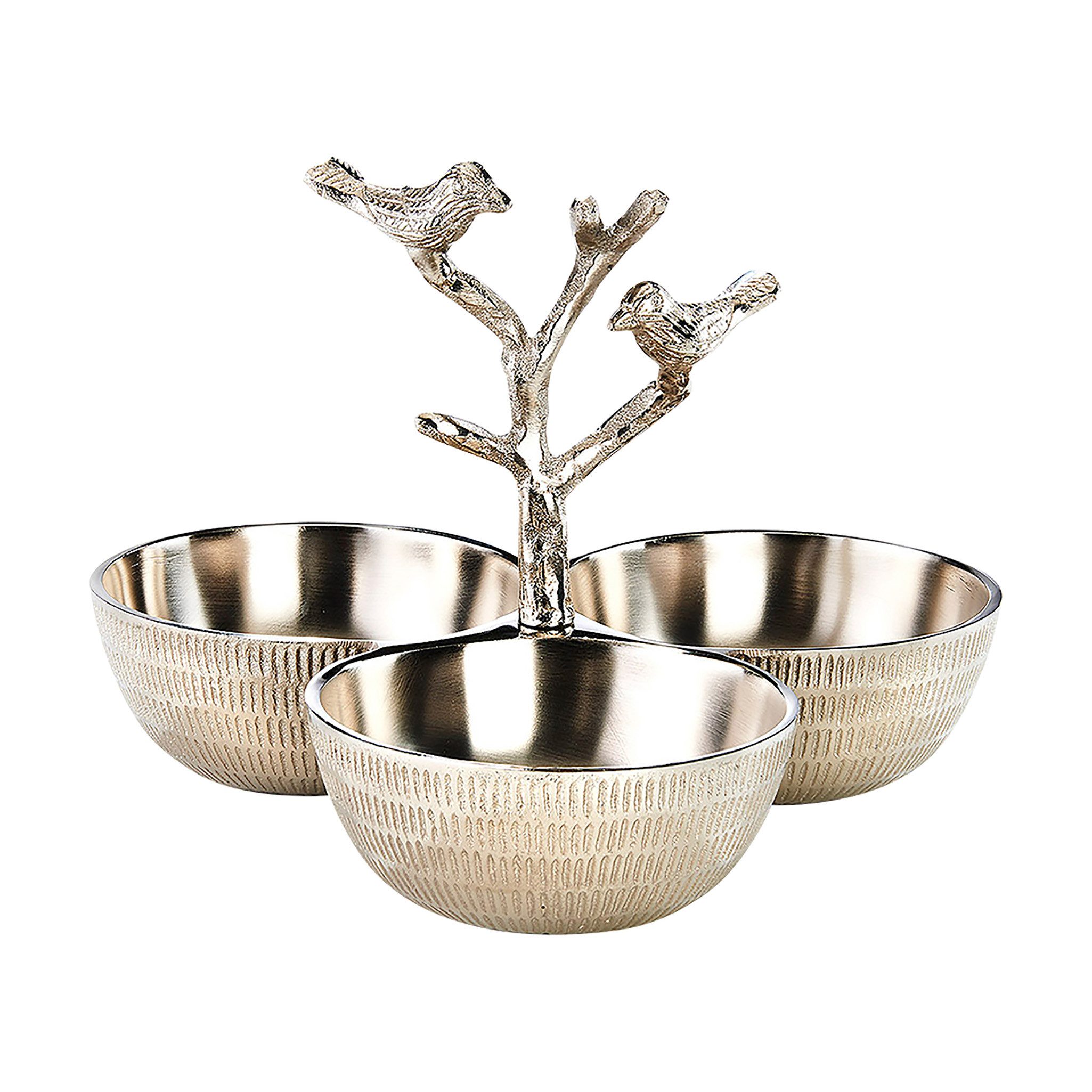 Kobolo Dekoschale Dekoschale ZWEIG - Metall - silber - 21x27 cm (Motiv Zweig und Vogel)