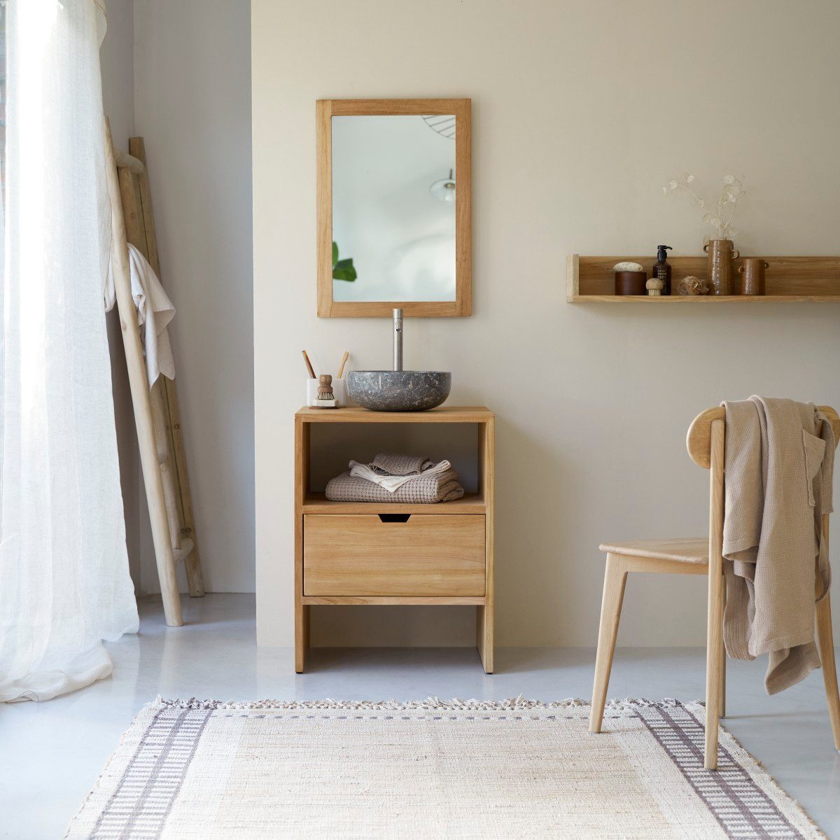 Tikamoon Waschtisch Waschtisch Waschbeckenunterschrank aus Teak 60 cm breit ideal für klei