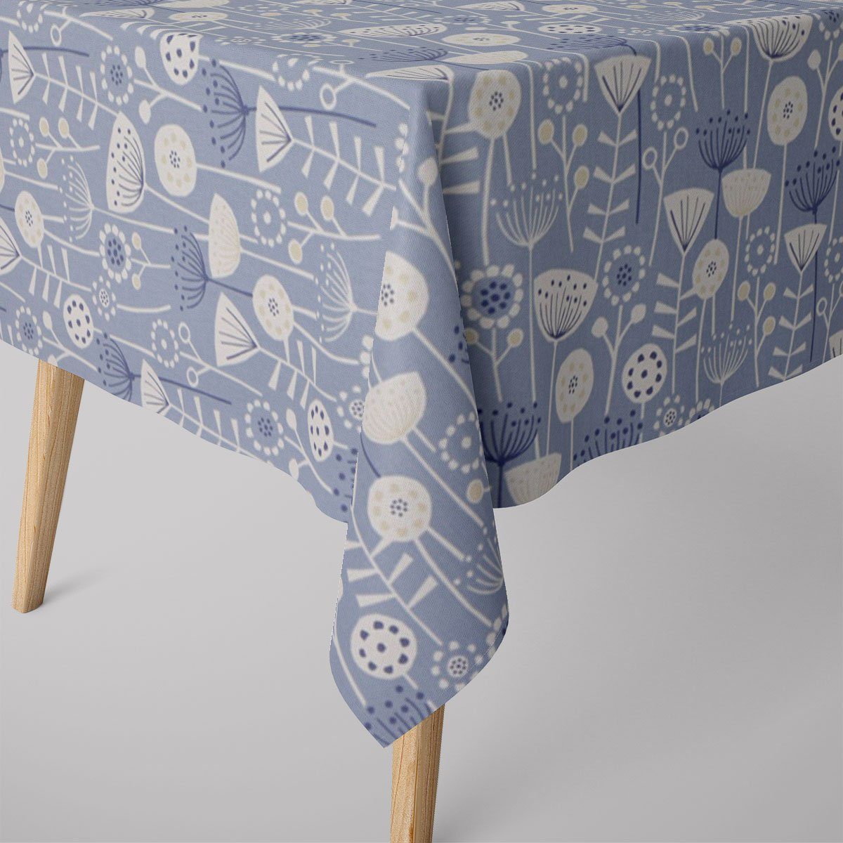SCHÖNER LEBEN. Tischdecke SCHÖNER LEBEN. Tischdecke Fryett`s Halbpanama Blumen abstrakt blau, handmade | Tischdecken
