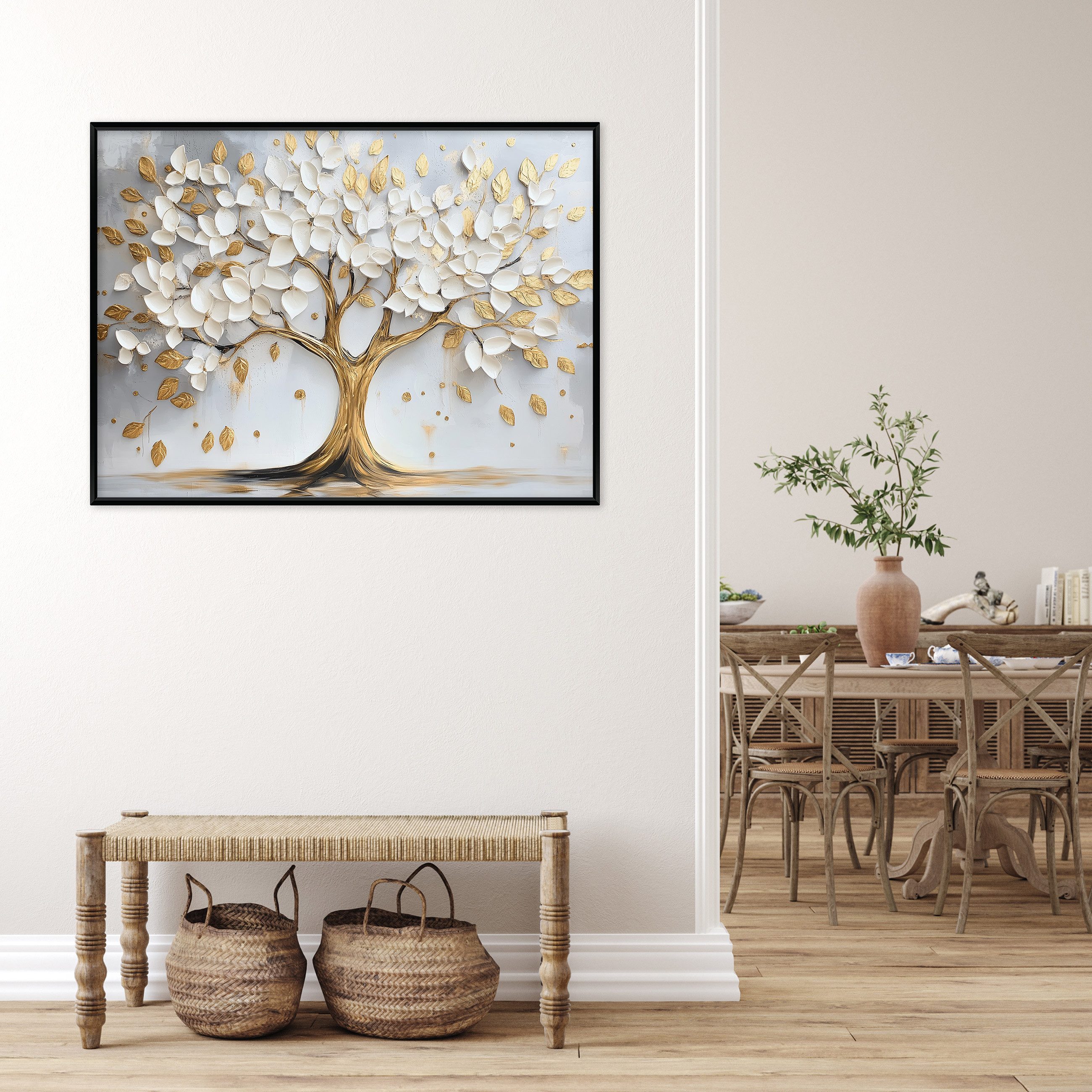 Wallarena Leinwandbild Baum Abstrakt Gold Beige Wandbilder XXL Wand Deko Bi günstig online kaufen