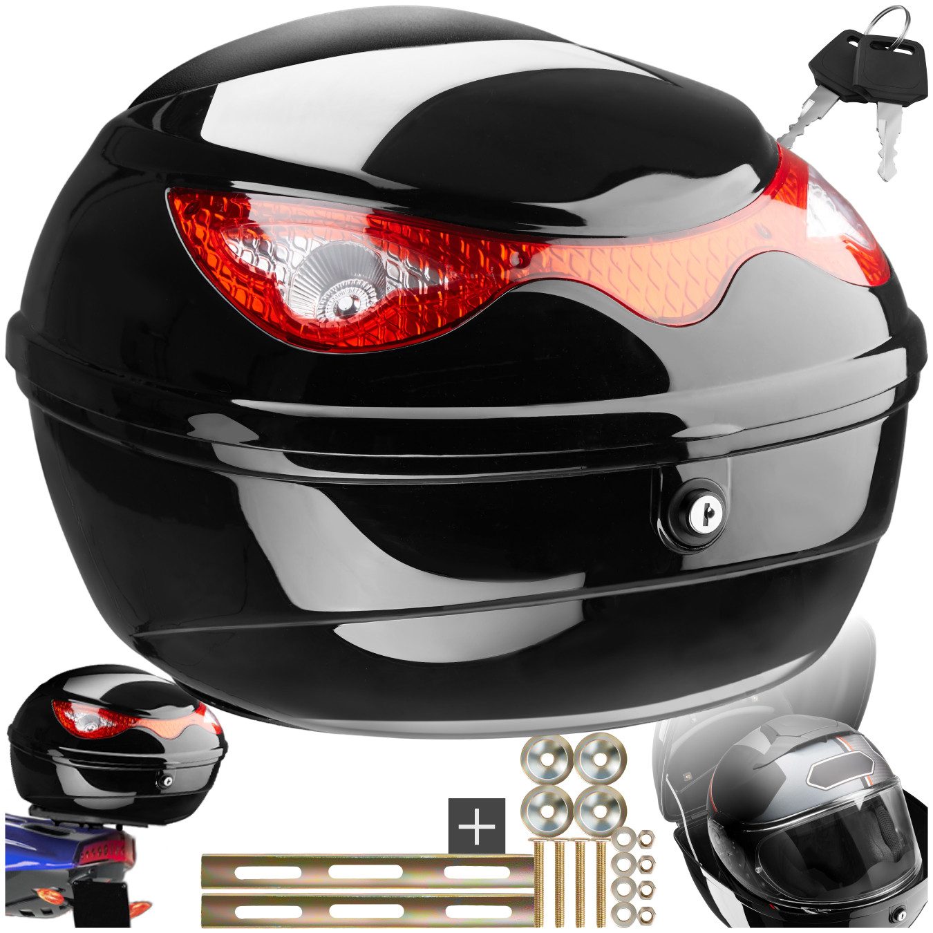 tectake Topcase Motorradkoffer mit Sicherheitsschloss, großer Reflektor, (Roller Koffer Sergej, in schwarz), Volumen 22 l, robust und spritzwassergeschützt