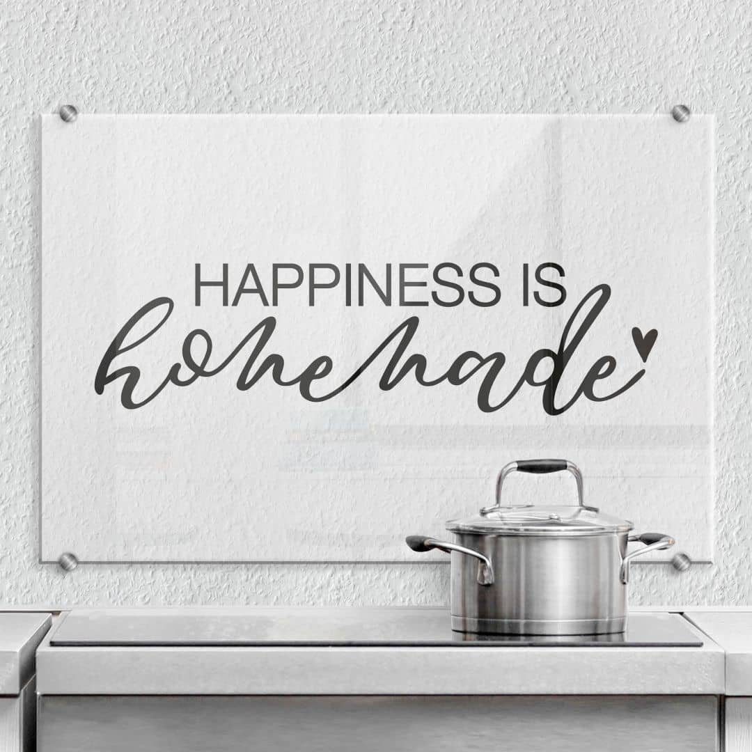 K&L Wall Art Spritzschutz Herd Küchenrückwand Klarglas Happiness is homemade
