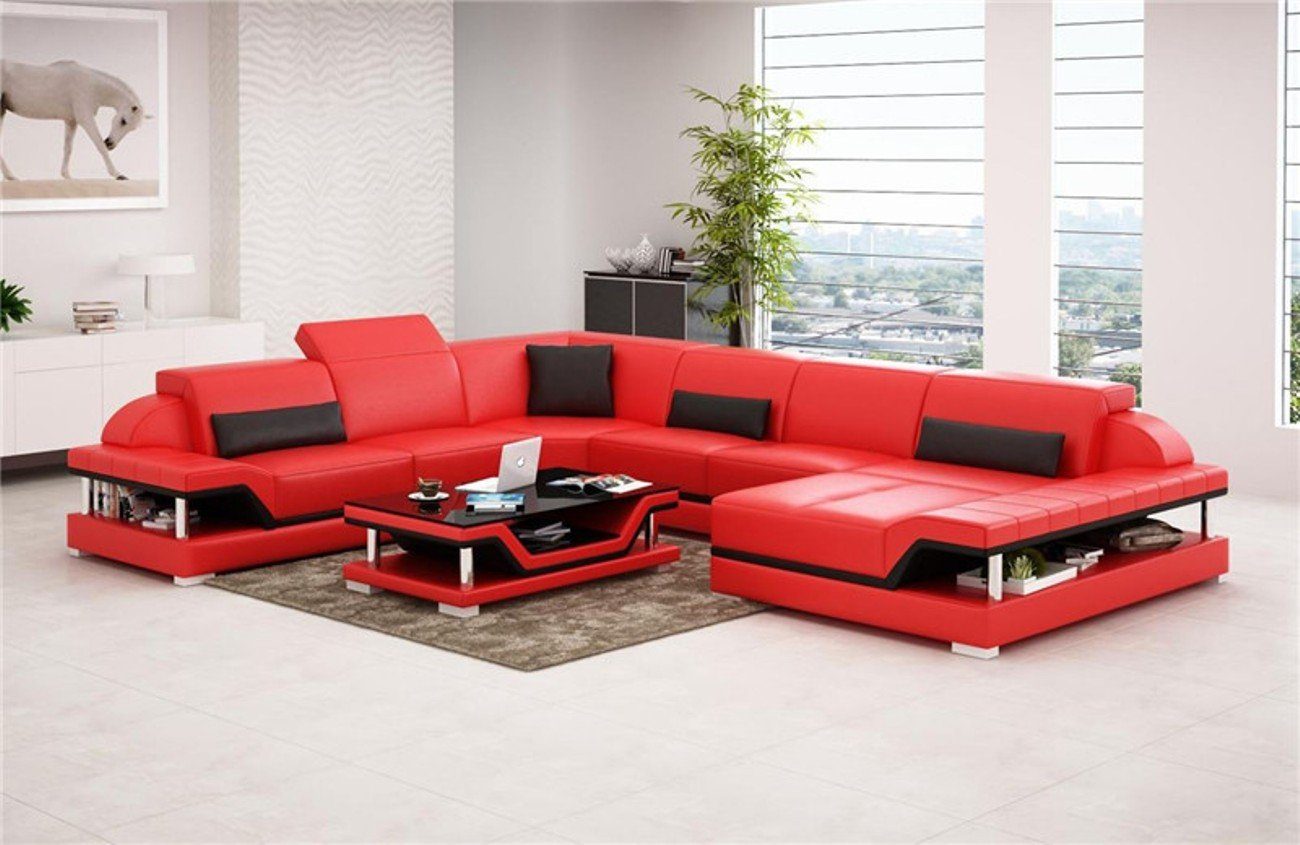 Ecksofa, Garnitur Sofa Polster Rot Ecksofa Couch Design Modern JVmoebel