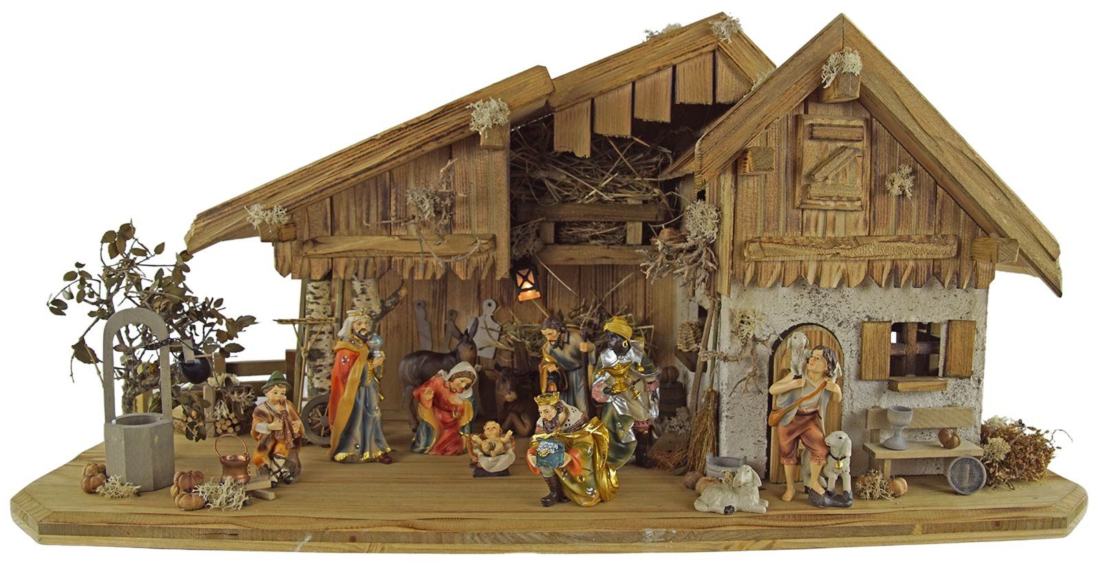 Krippenursel Krippe Weihnachtskrippe Großglockner inkl. 12-tlg. Figurensatz K 001 (1-tlg), wunderschön handbemalte Figuren im klassischem Stil