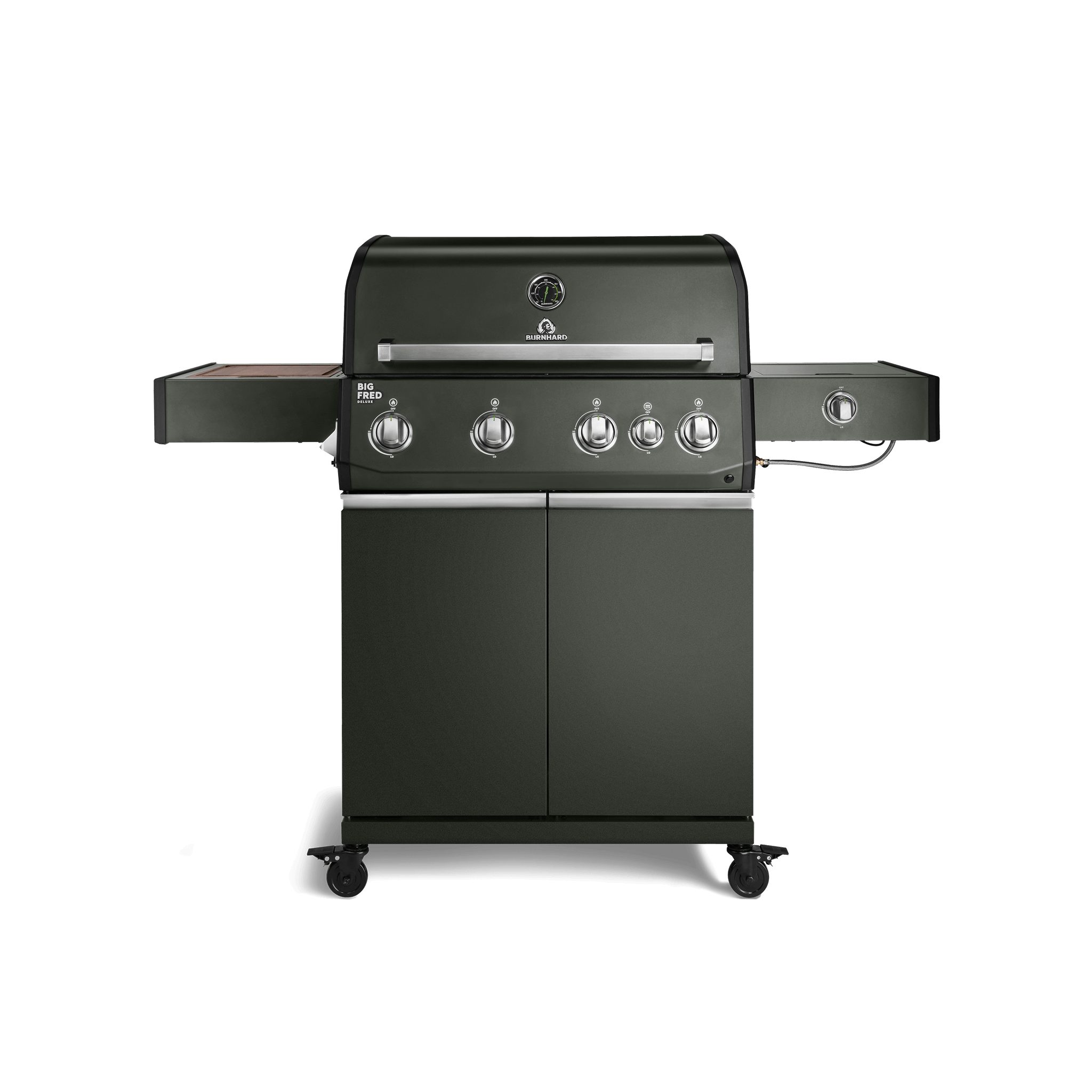 BURNHARD® Gasgrill 4-Brenner, 21,2 kW Gesamtleistung, Infrarot-Keramikbrenner, Edelstahl-Stabbrenner, Seitenkochfeld, Edelstahlrost, große Grillfläche, Piezo-Zündung – Big FRED Deluxe