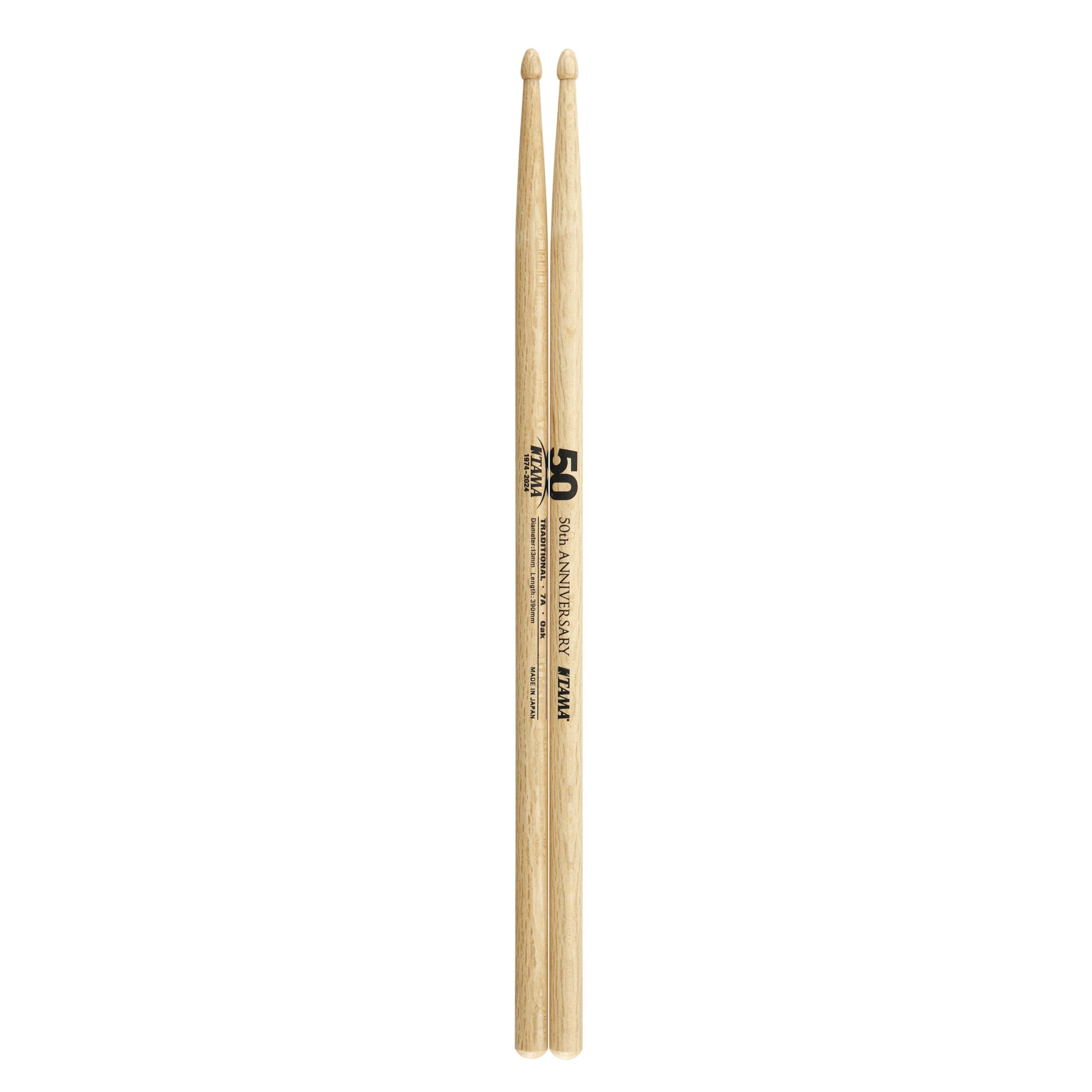 Tama Drumsticks (Sticks, Beater und Mallets, Drumsticks Holztip), Oak Sticks 7A 50th Anniversary Logo - Drumsticks