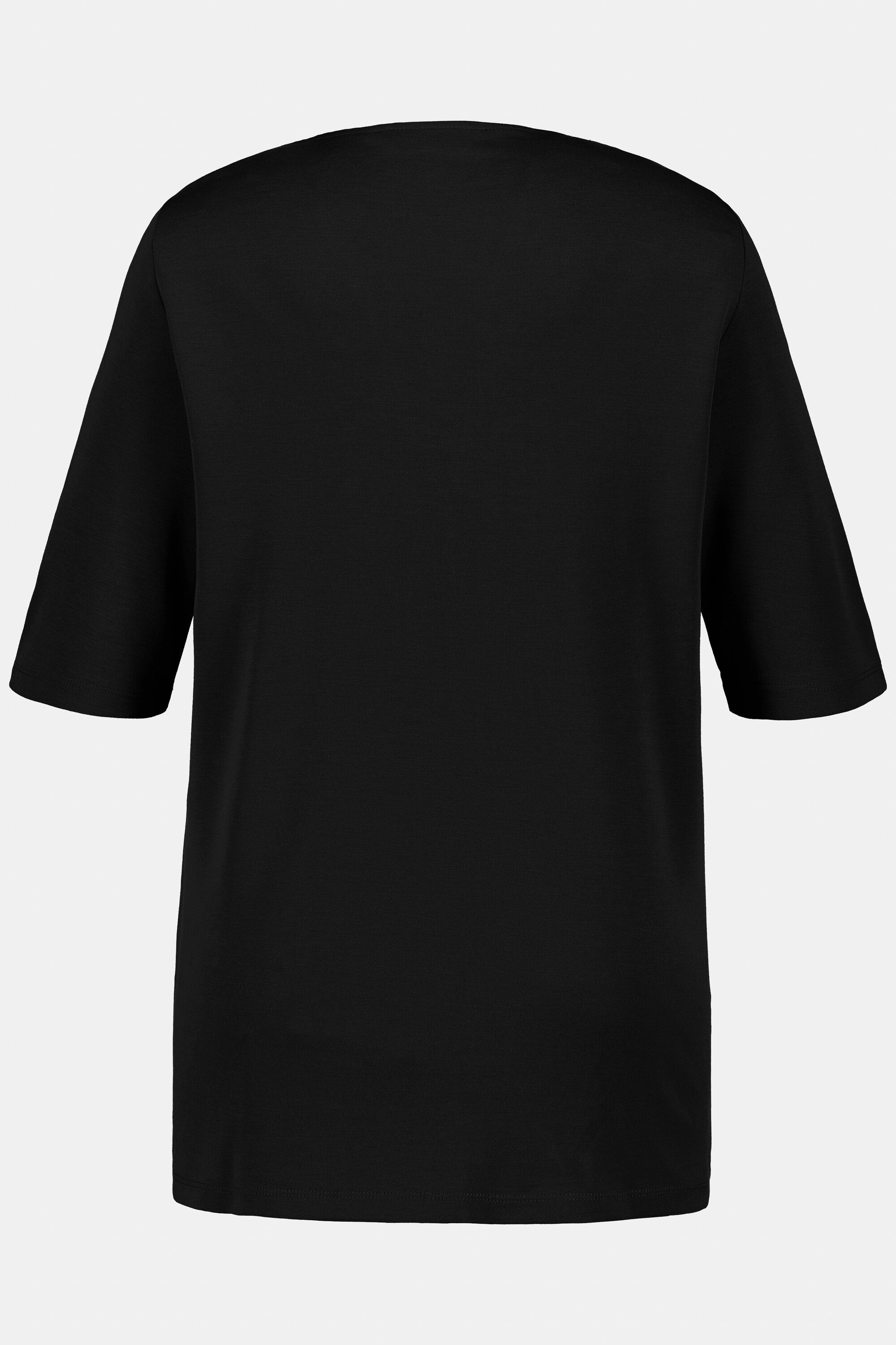 V-Ausschnitt T-Shirt Rundhalsshirt schwarz Popken Drapierung Ulla Halbarm Classic