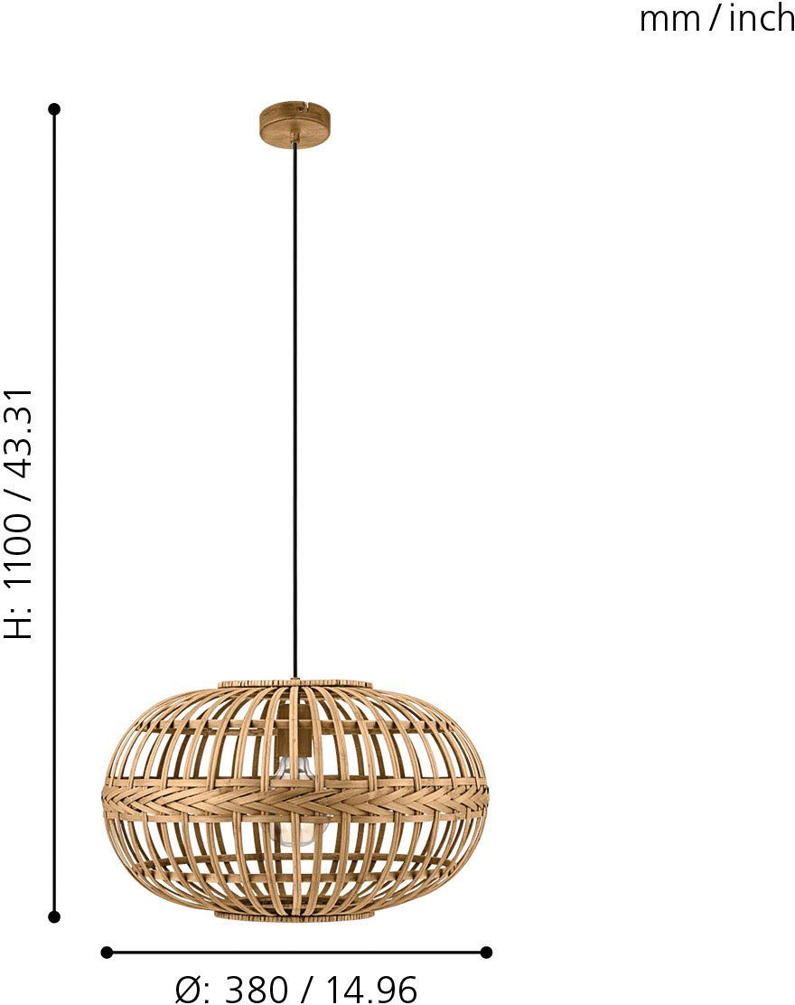 EGLO Pendelleuchte AMSFIELD, ohne Leuchtmittel, cm H110 60W) braun / exkl. E27 aus / 1 / Holz Ø38 (je x x Lampe max