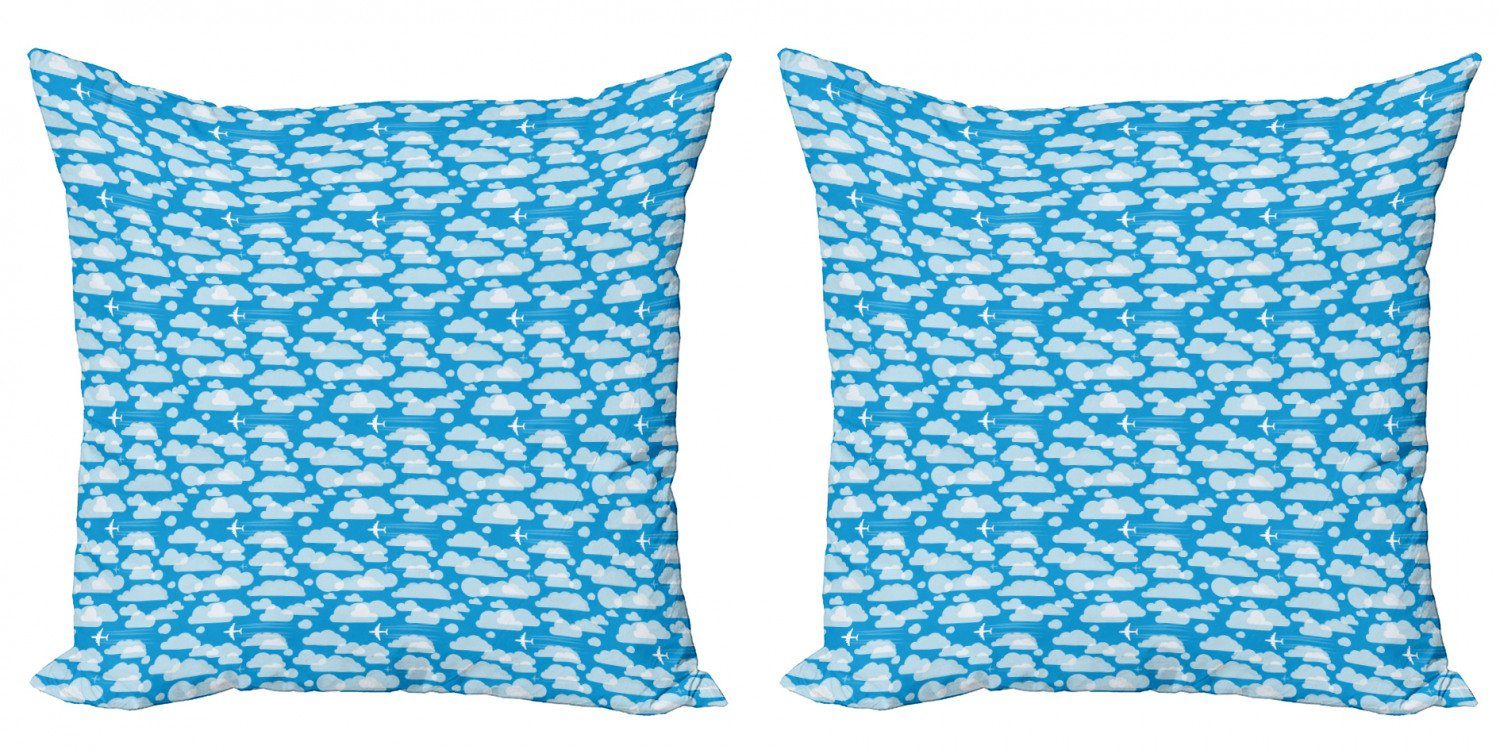 (2 Stück), Accent Blauer Abakuhaus Kissenbezüge Doppelseitiger Digitaldruck, Himmel durch Modern Flugzeug-Fliegen