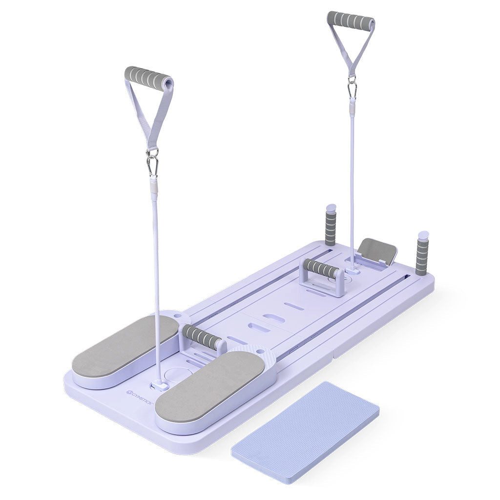 Gymstick Pilates-Reformer Board - Klappbar - Mit Widerstandsbändern - Für Zuhause - Lila