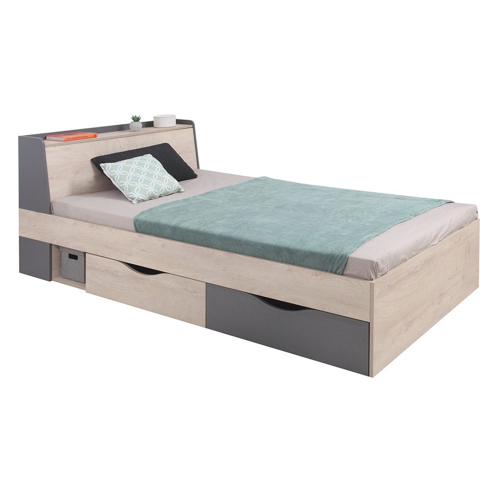 Lomadox Bettgestell DIAMANTE-133, Eiche Nb., anthrazit, 120x200cm Liegefläche, B/H/T ca. 124/85/230 cm