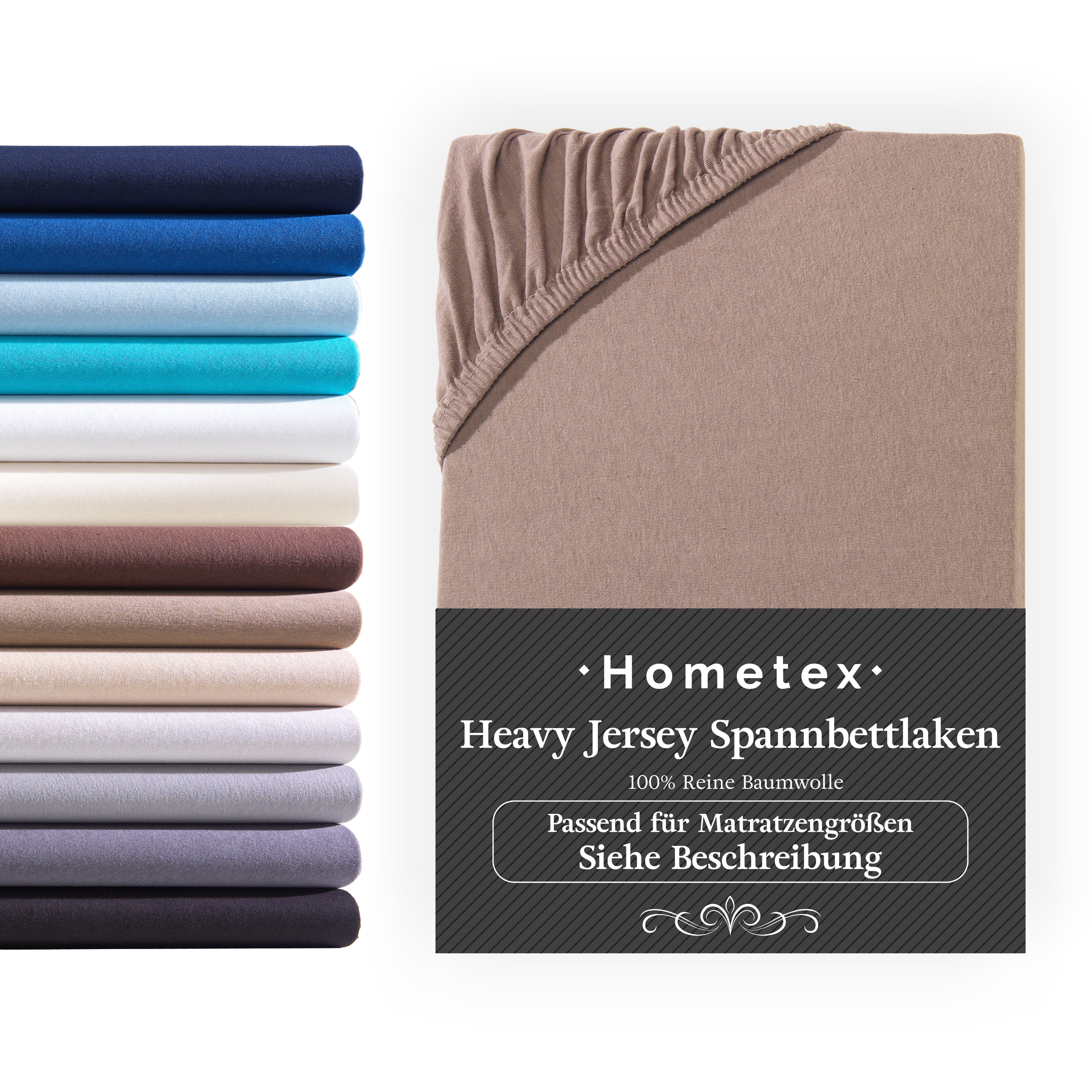 Hometex Premium Textiles Натяжні простирадла Exclusive bis 25 cm Steghöhe, Jersey, Gummizug: rundum, 100% Baumwolle, Premium Qualität 160 g/m²