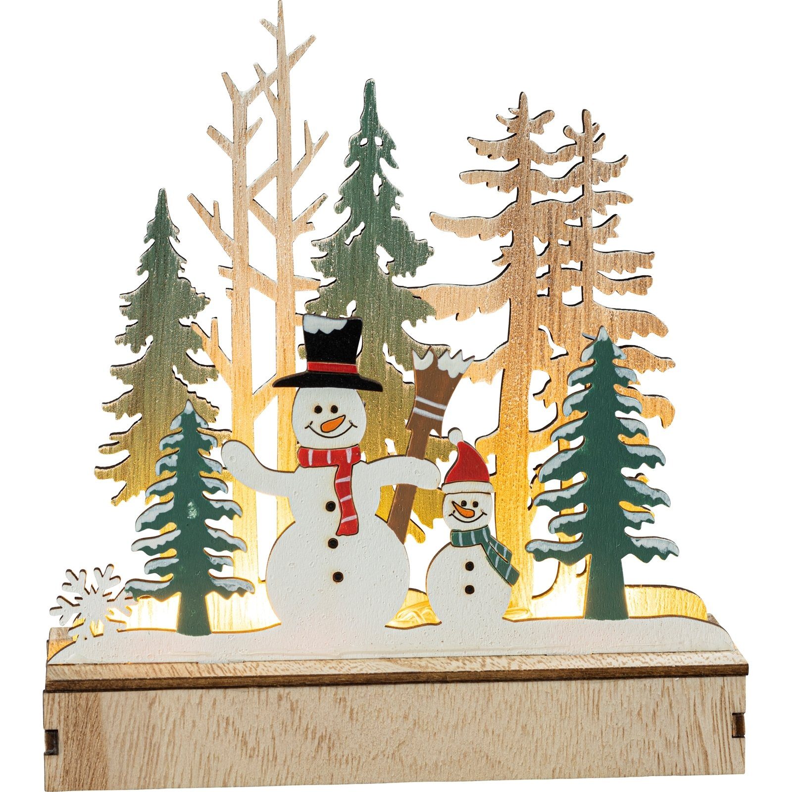 Winterszene LED St), Weihnachtsfigur (Stück, HGD Schneemänner Holz-Glas-Design 1 Leuchtdeko