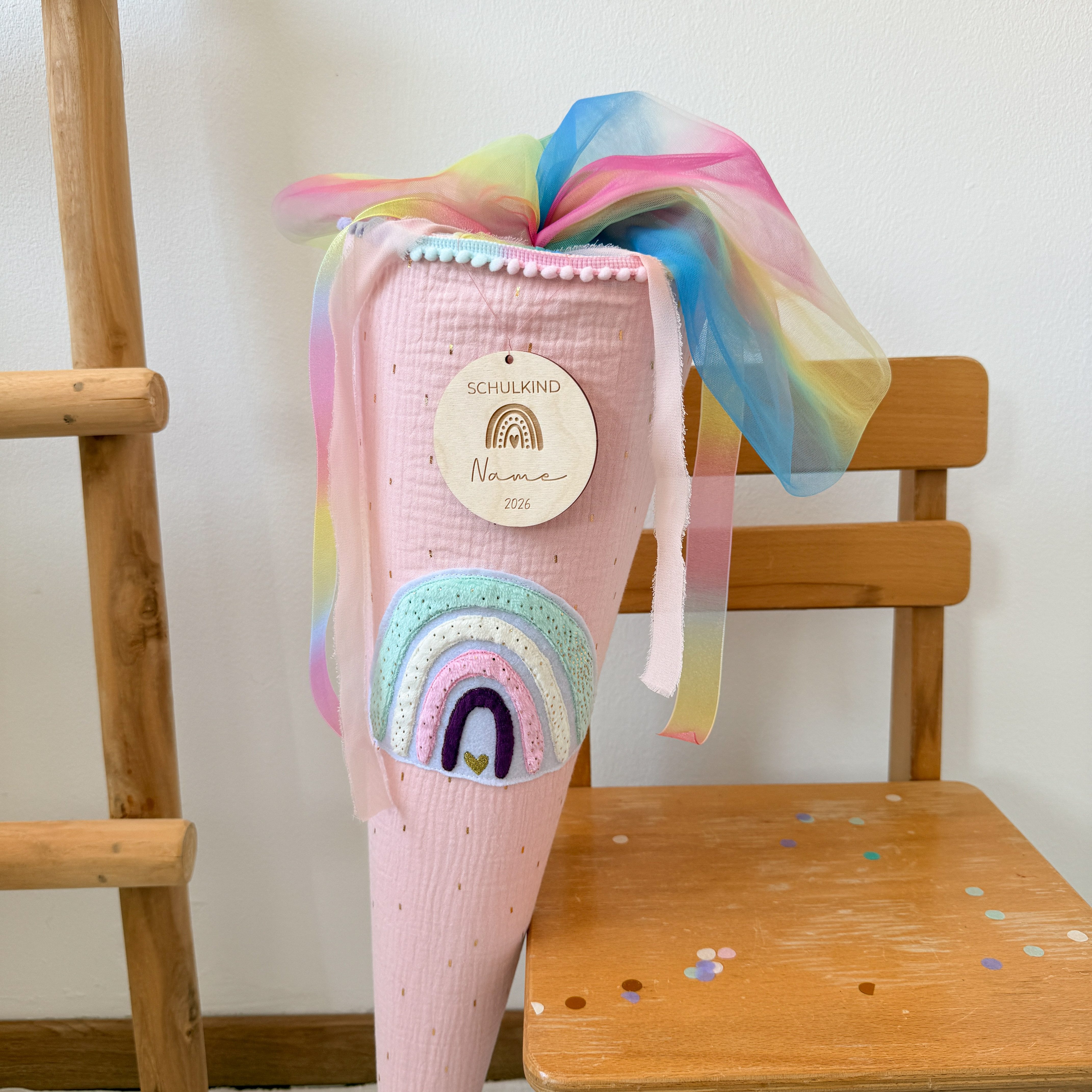 LittleANTunique Schultüte SCHULTÜTE ZUCKERTÜTE ROSA GLITZER RAINBOW, Mit Namen personalisierbar