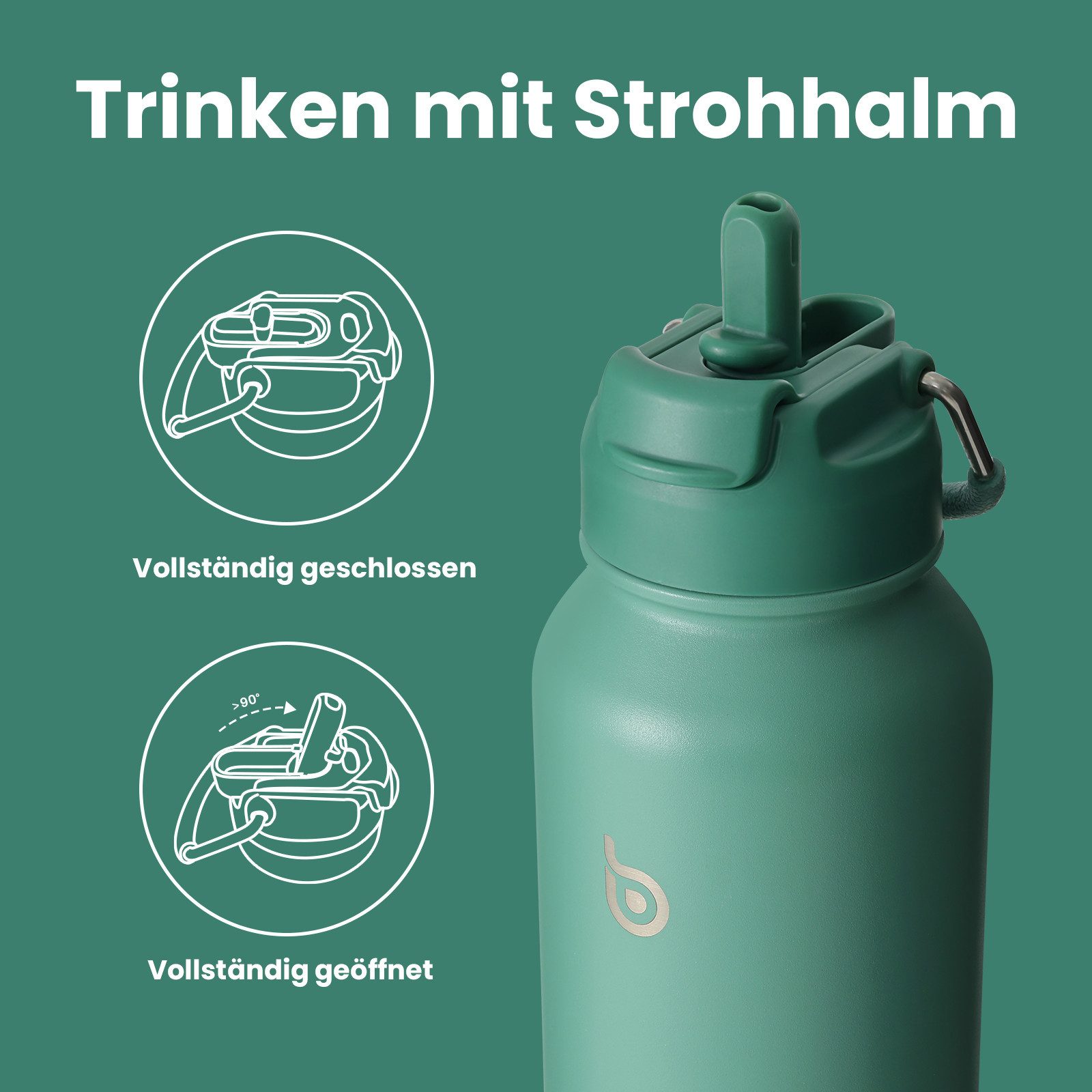 BOTTLE BOTTLE Trinkflasche Sport-Trinkflasche, Edelstahl, isoliert, mit Strohhalm und Pillenhalter, 1L