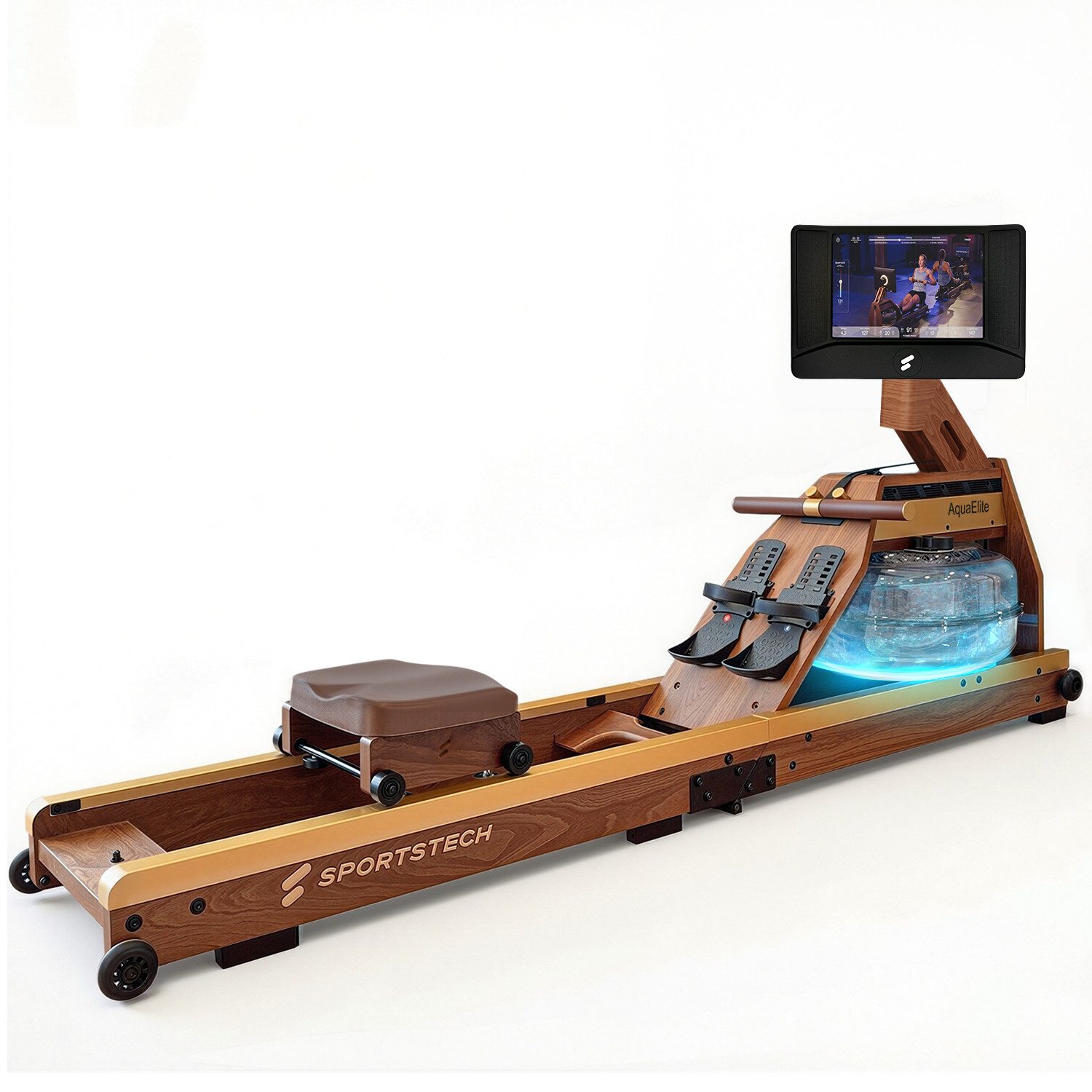 Sportstech Rudergerät AquaElite Wasserrudergerät, LED, App-Konnektivität, klappbar, 10,1" HD-Display