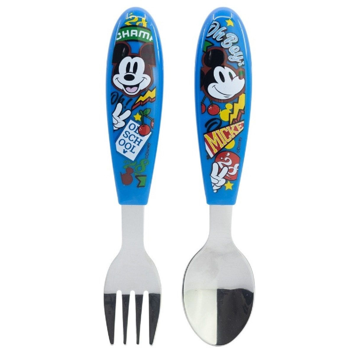 Disney Mickey Mouse Kinderbesteck Set 2-teilig – Löffel & Gabel mit Motivgriffen (2-tlg), 1 Personen