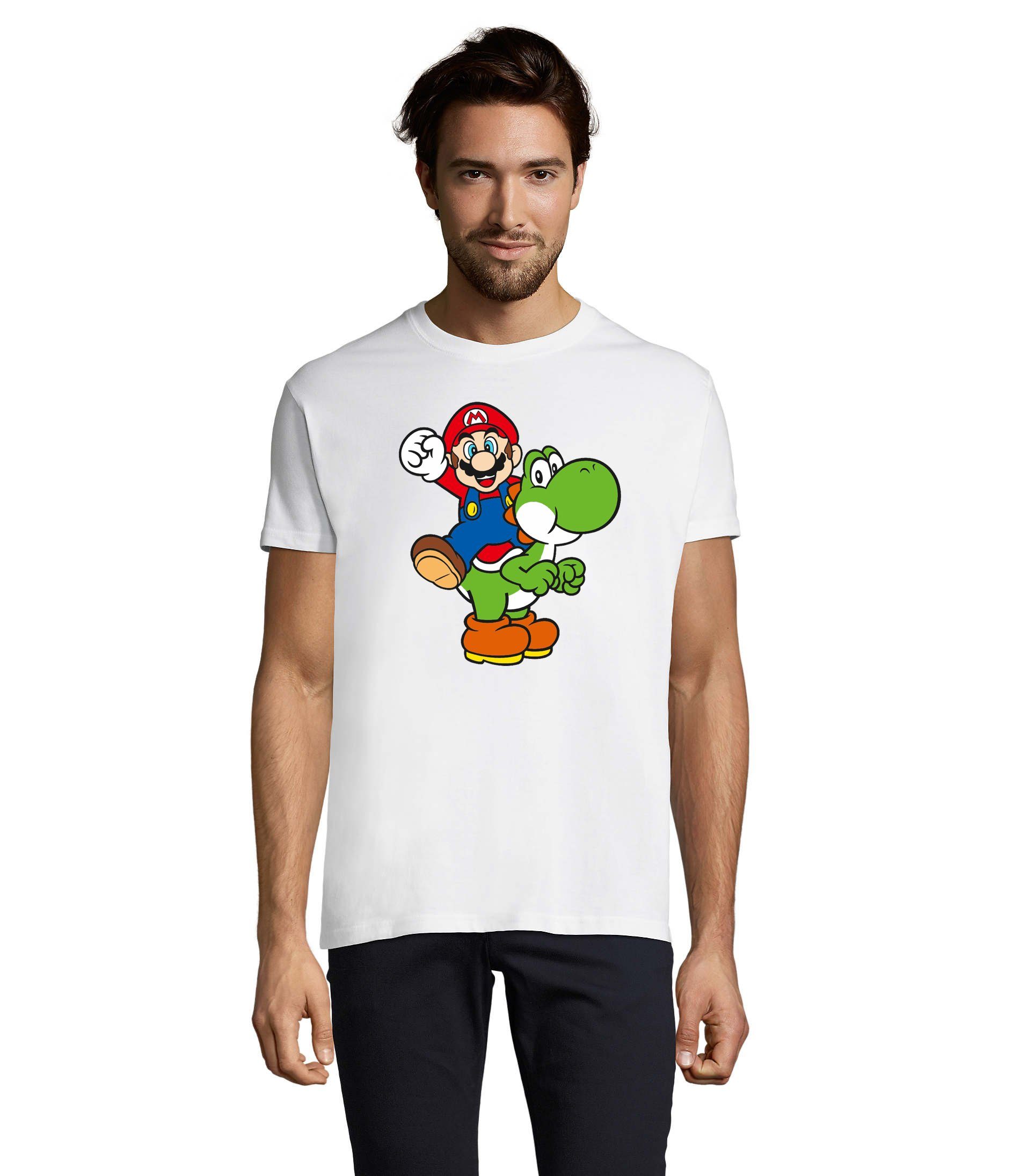 Blondie & Brownie T-Shirt Herren Yoshi & Mario Konsole Super Nintendo Luigi Weiss | T-Shirts