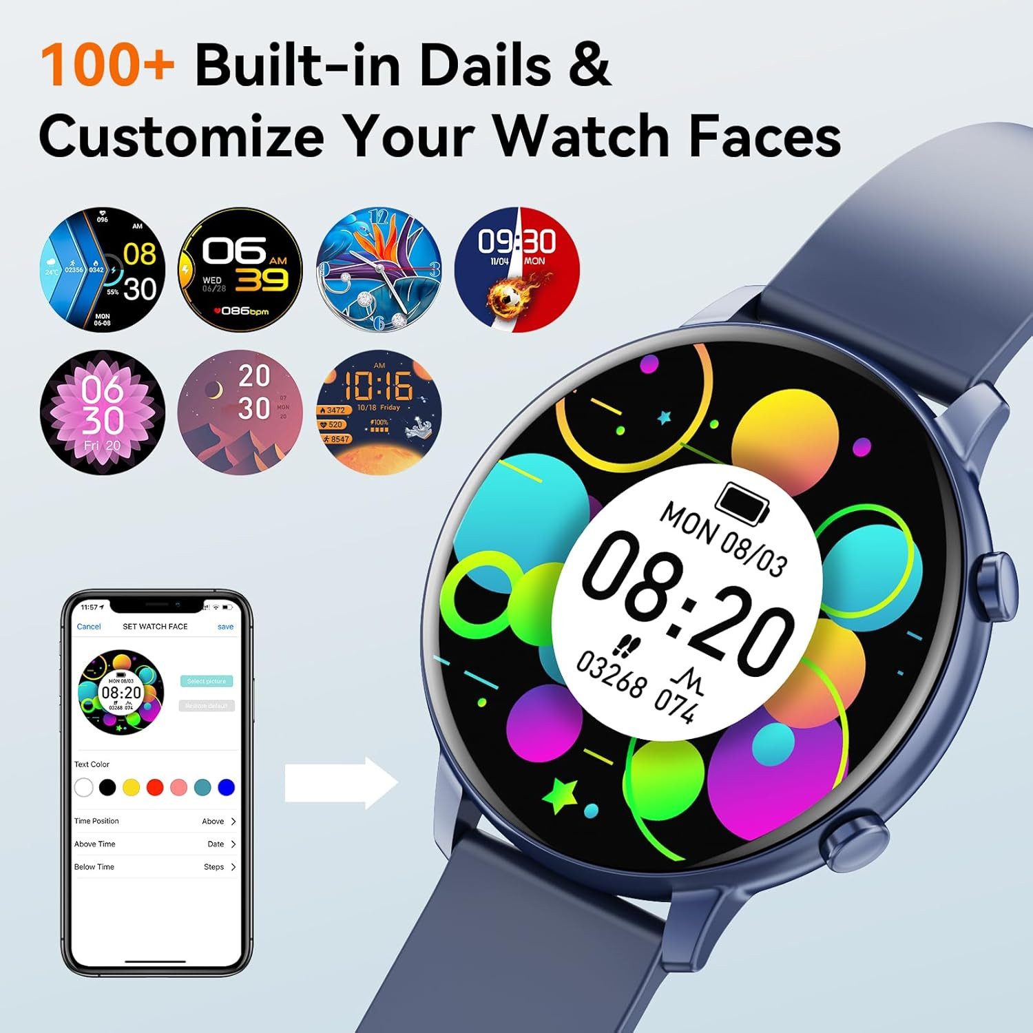 Hwagol Smartwatch (3,5 cm, android ios), Smartwatch mit 1.38" HD Display, Bluetooth Anrufen