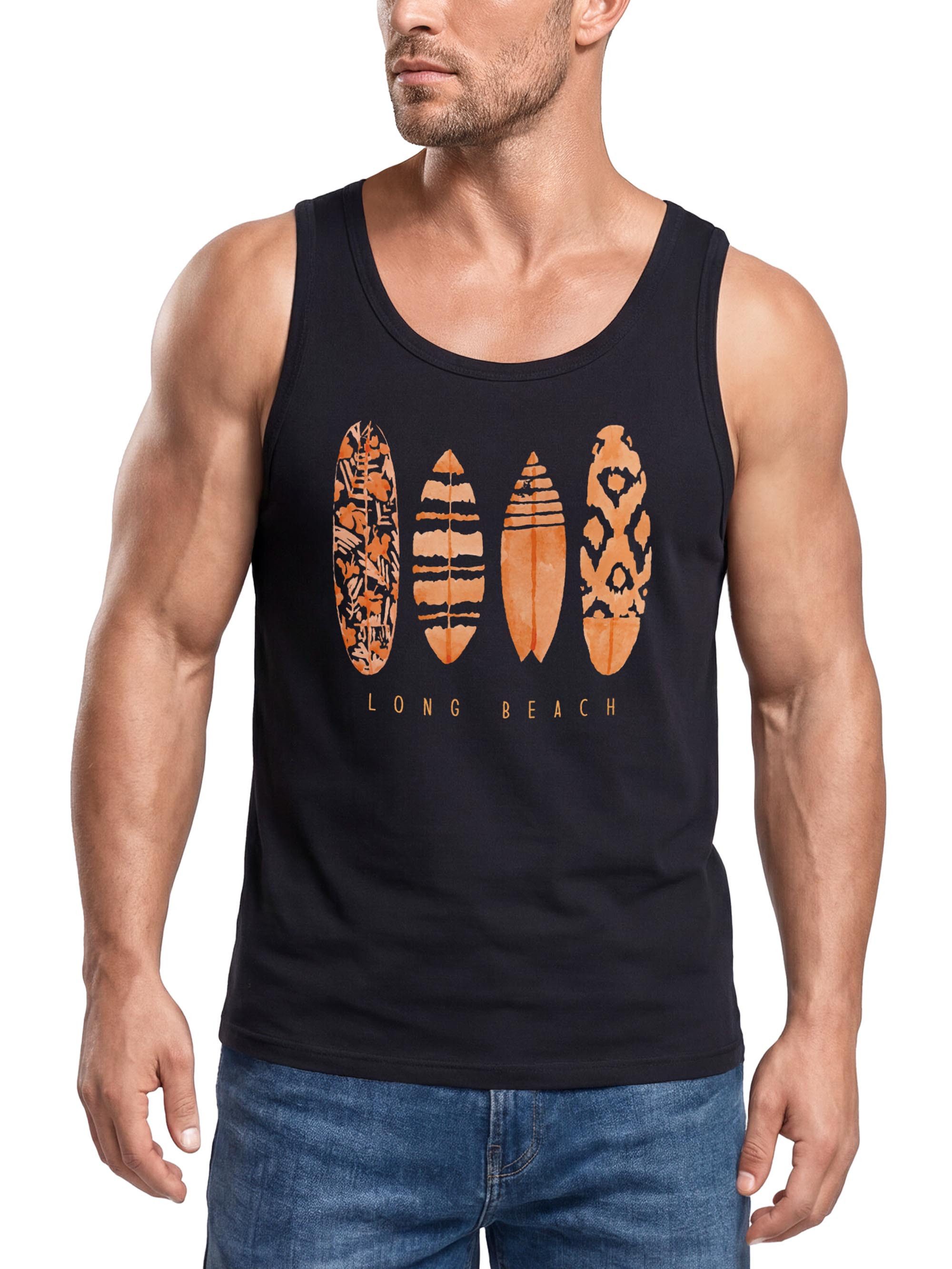 Tanktop Herren Tank-Top Surfing Fashion Aufdruck Long Beach Surfboard Sommer