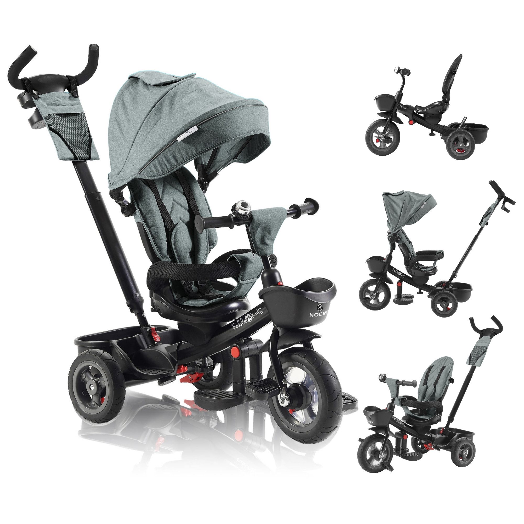 FableKids Dreirad 5in1 Kinderdreirad Kinder Fahrrad Baby Kinderwagen NOEMI, Höhenverstellbare und abnehmbare Schubstange