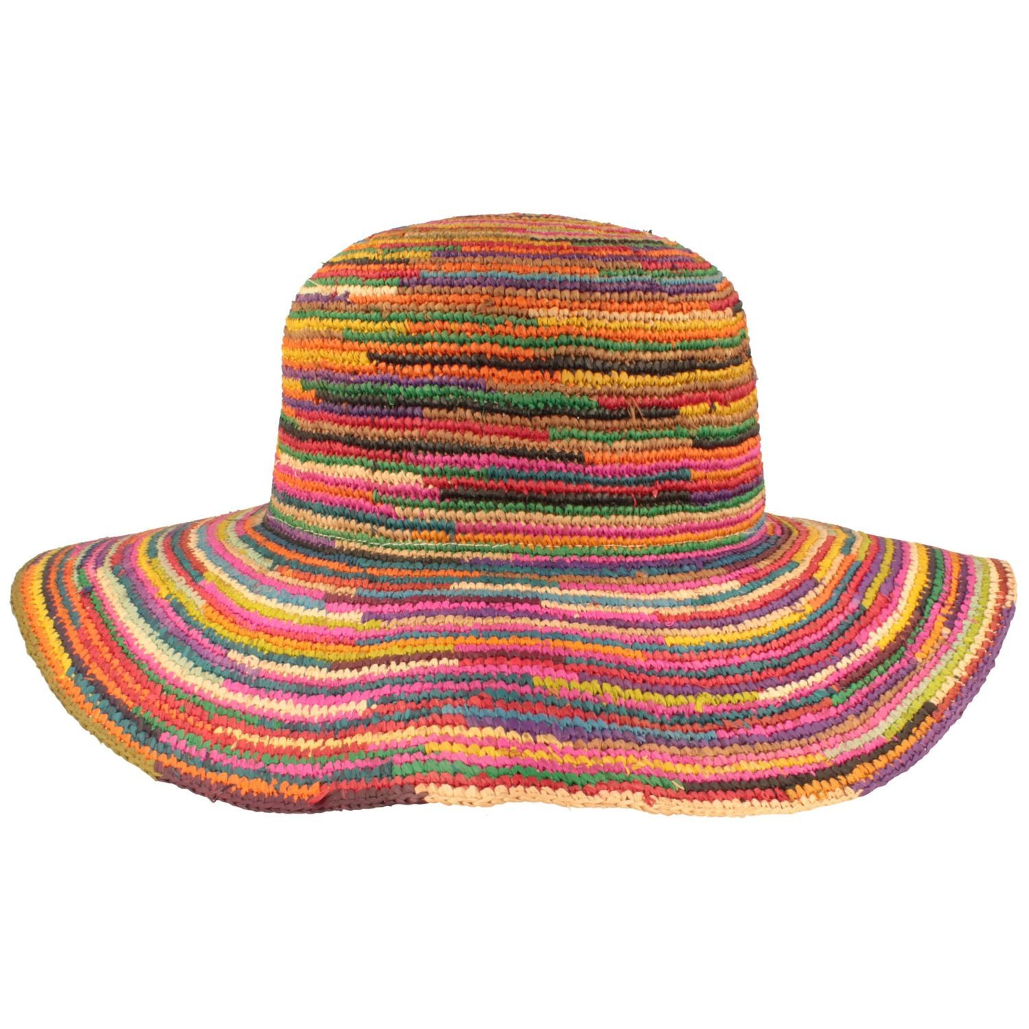 Breiter Strohhut Bunter knautschbarer Raffia Flapper mit breiter Krempe