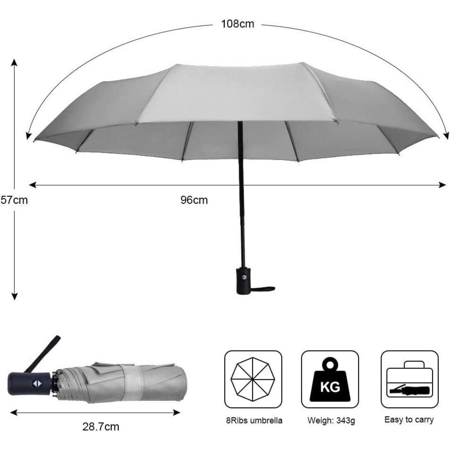 LuxusKollektion Taschenregenschirm Regenschirm Taschenschirm Automatik Windsicher Leicht 8 Rippen Grau