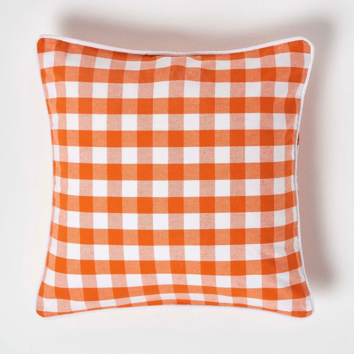 Homescapes Kissenhülle Orange karierter Kissenbezug 45 x 45 cm aus 100% Baumwolle