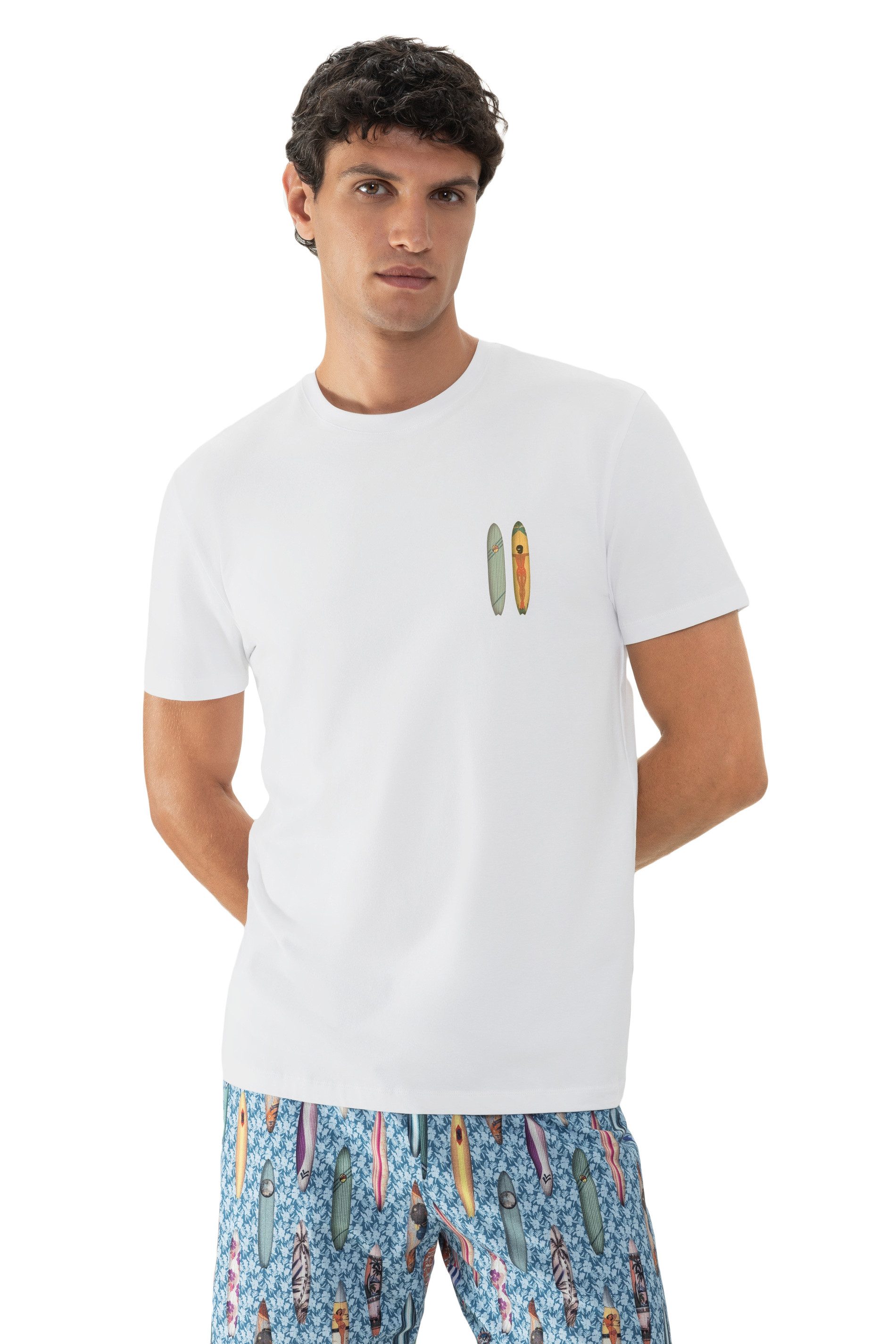 Mey T-Shirt Mey Herren T-Shirt 2210013 weiß (1 Stück, 1-tlg., 1 Stück) Surfboard-Print