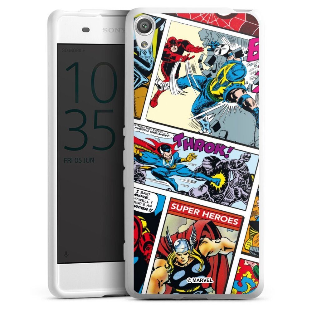 DeinDesign Handyhülle Marvel Retro Comic Blue, Sony Xperia XA Silikon Hülle Bumper Case Handy Schutzhülle