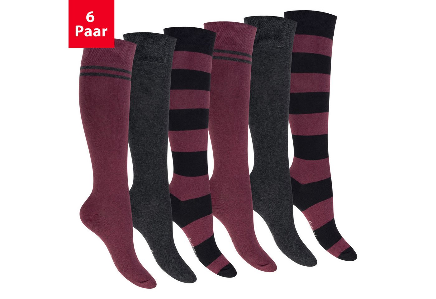 Footstar Langsocken Damen Herren Kniestrümpfe geringelt (6 Paar)