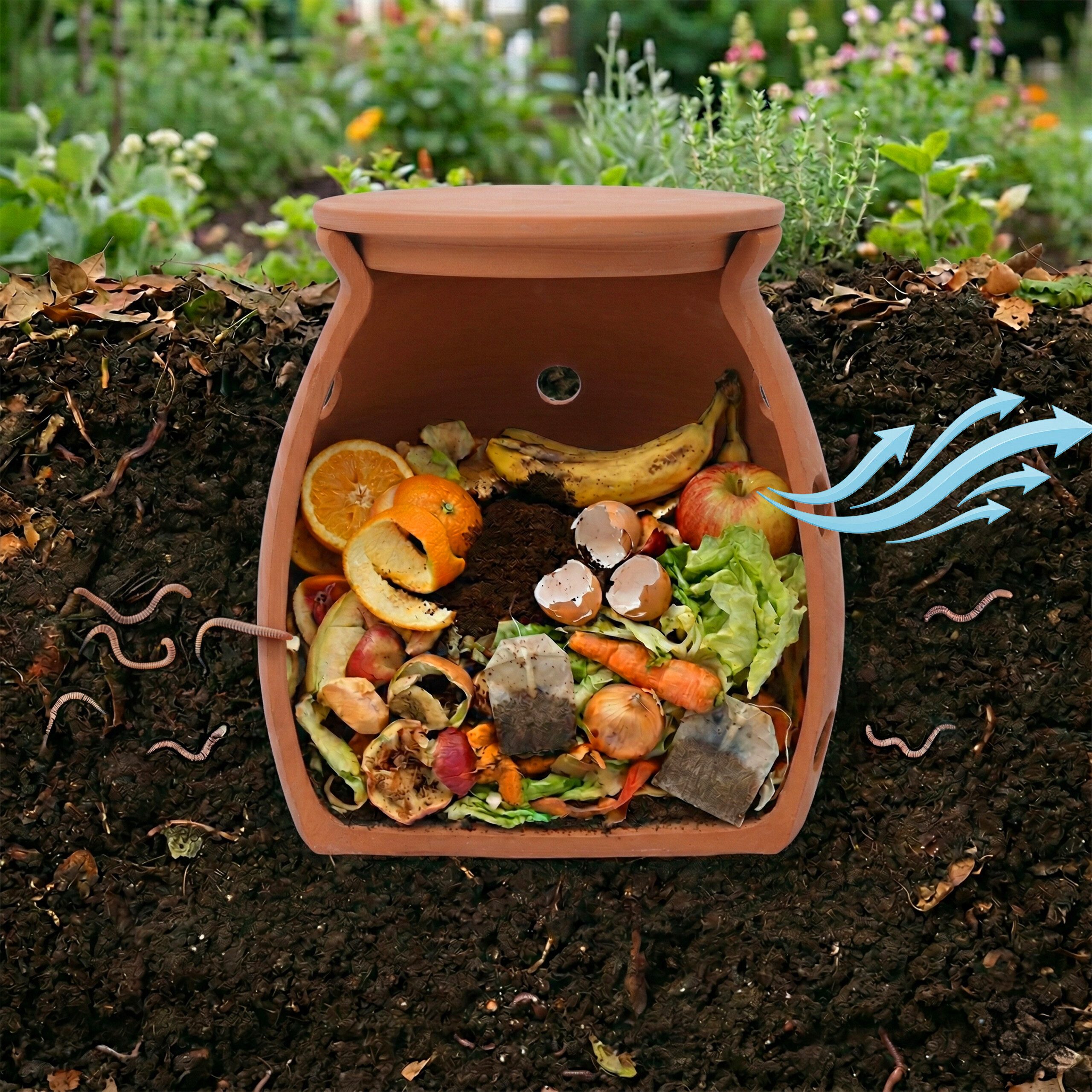 relaxdays Komposter Wurmkomposter aus Ton zum Eingraben, BxTxH: 12.5x12.5x16 cm, 1 Liter