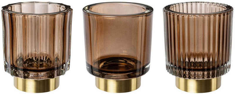 Creativ deco Teelichthalter »Weihnachtsdeko« (3 St), mit goldfarbenem Standfuß